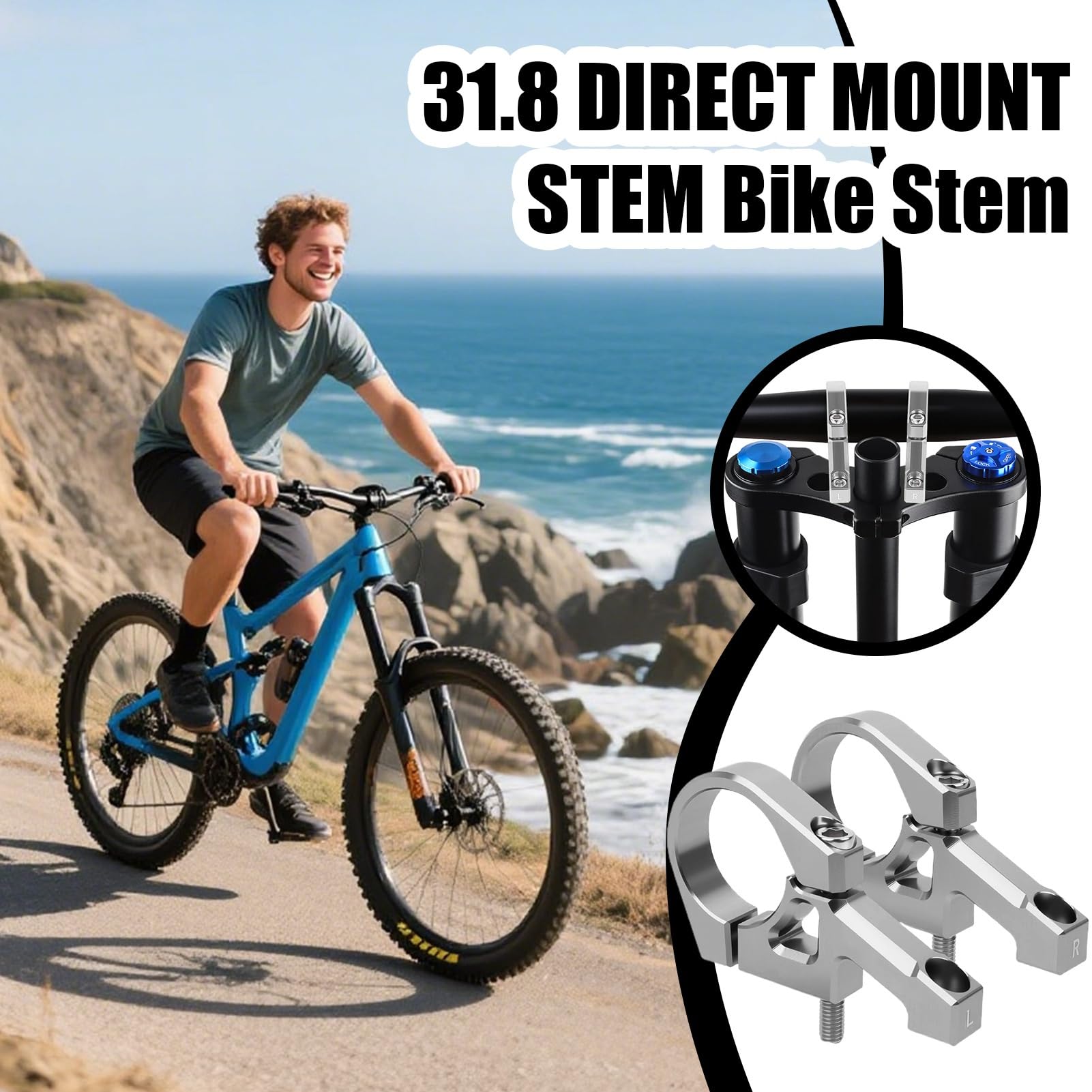 Stem Direct Bike Clamp, Mount Bikle Stem, Heavy Duty, aluminiowy zacisk ze stopu aluminium, wytrzymały bieg do jazdy na rowerze, dla początkujących, entuzjastów i dorosłych, łatwy montaż