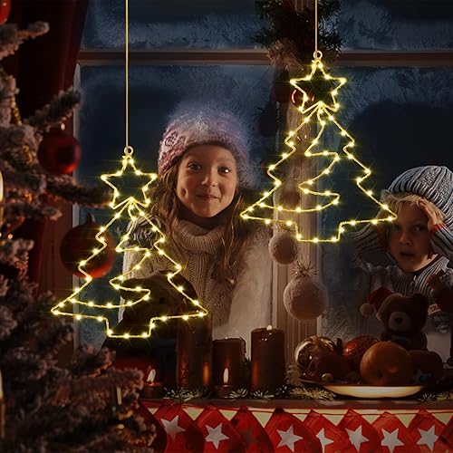 Miniatura 7 de Raymall - 3 luces de ventana de Navidad, 55 LED alimentadas por pilas, luces de silueta de ventana de Navidad con temporizador, 8 modos de