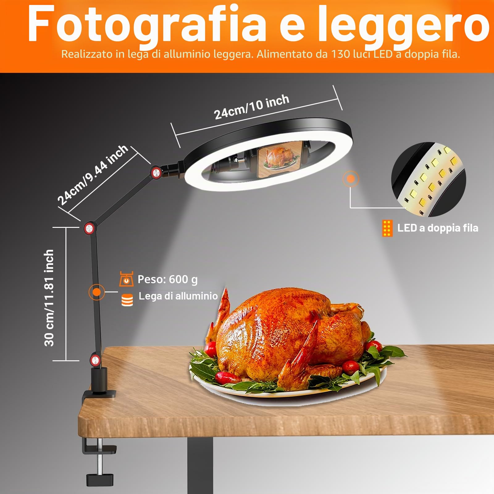 APEXEL 10'' Ring Light con Supporto per Telefono, Ring Light Professionale da Tavolo, Lampada per Videoconferenza con Braccio Regolabile per Telefono TikTok Trucco Fotografia Youtube Video
