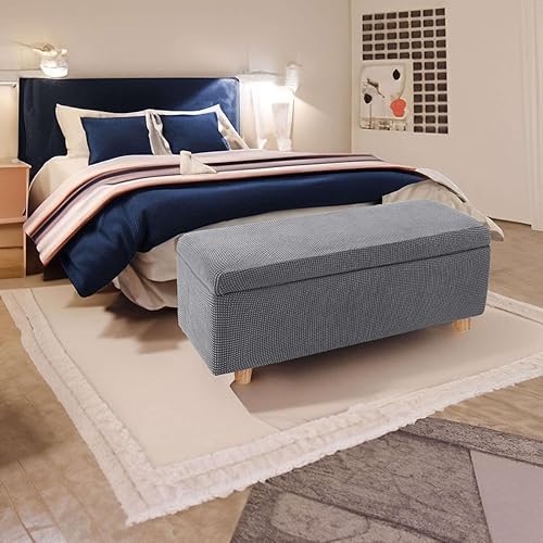 Miniatura 8 de Funda otomana de almacenamiento elástica de 2 piezas, funda otomana rectangular con tapa de almacenamiento, funda para reposapiés, banco,