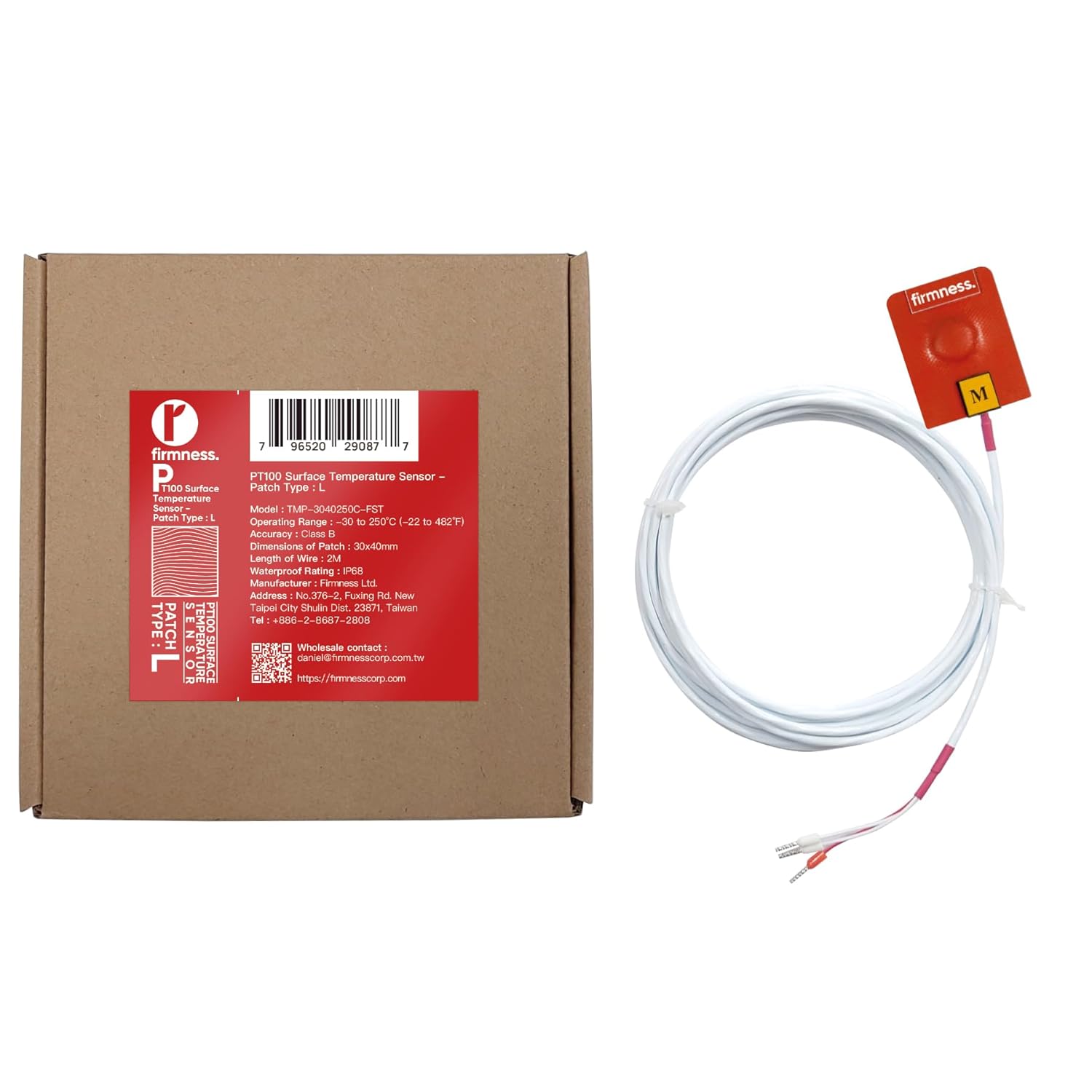 Waterproof Rustproof PT100 Surface Temperature Sensor Probe, Attachable Surface Temperature Measurement -22°F to 482°F with 78.7 inch Cable, XL Size(100x100mm) 1pc