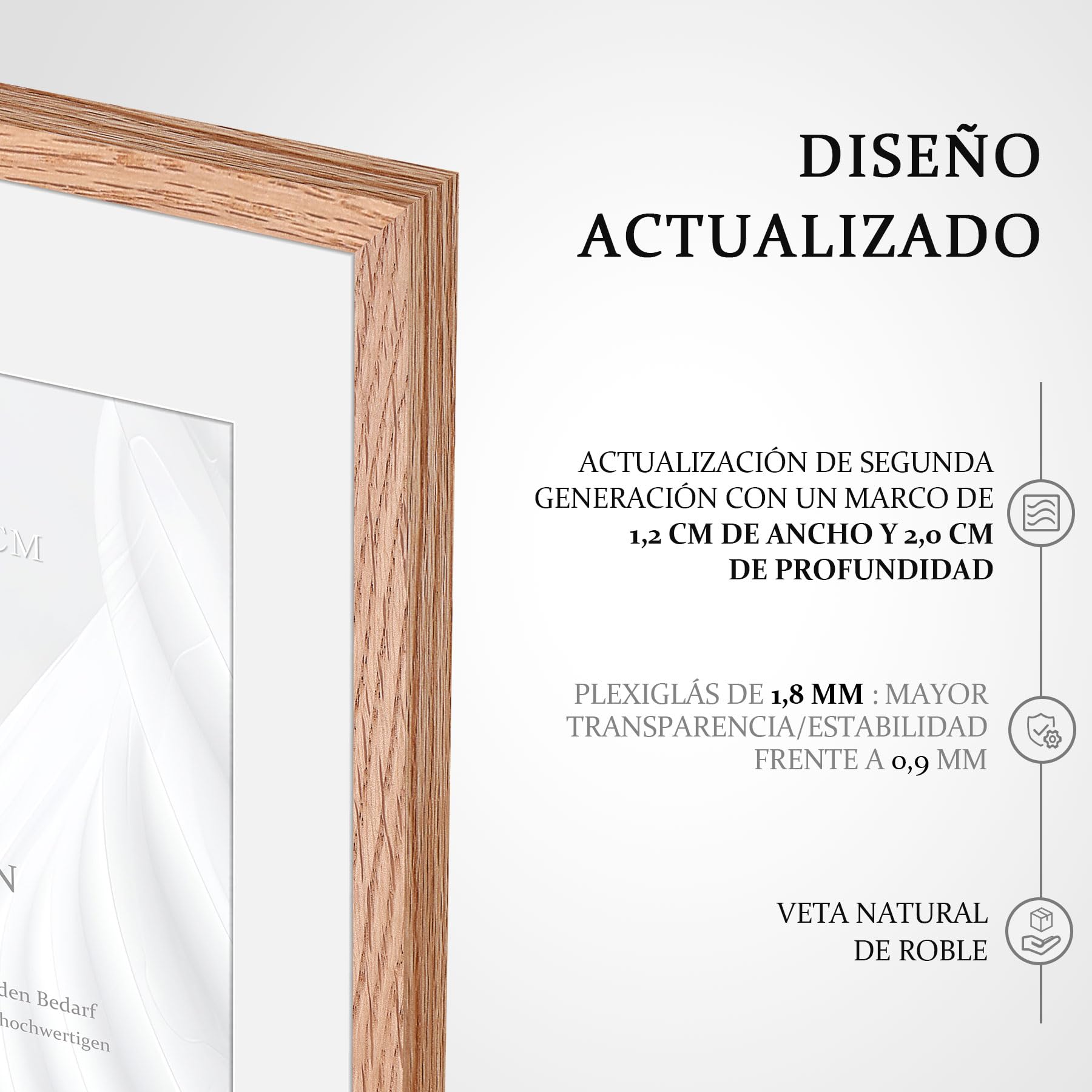 HIMEETIME® 1x Marco de Fotos - A2 42x59.4 cm,Madera de Roble | Passepartout 30x42cm | Marco 42x60 Grande para Diplomas - Solo para Montaje en Pared