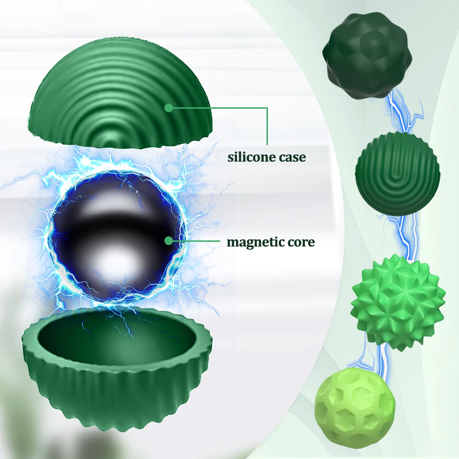 8 Zestaw Magnetycznych Fidget Toys – 4 modele silikonowych kulek + pudełko do przechowywania – Antystresowe zabawki sensoryczne dla dzieci i dorosłych, pomoc w koncentracji i relaksie (Zielony)