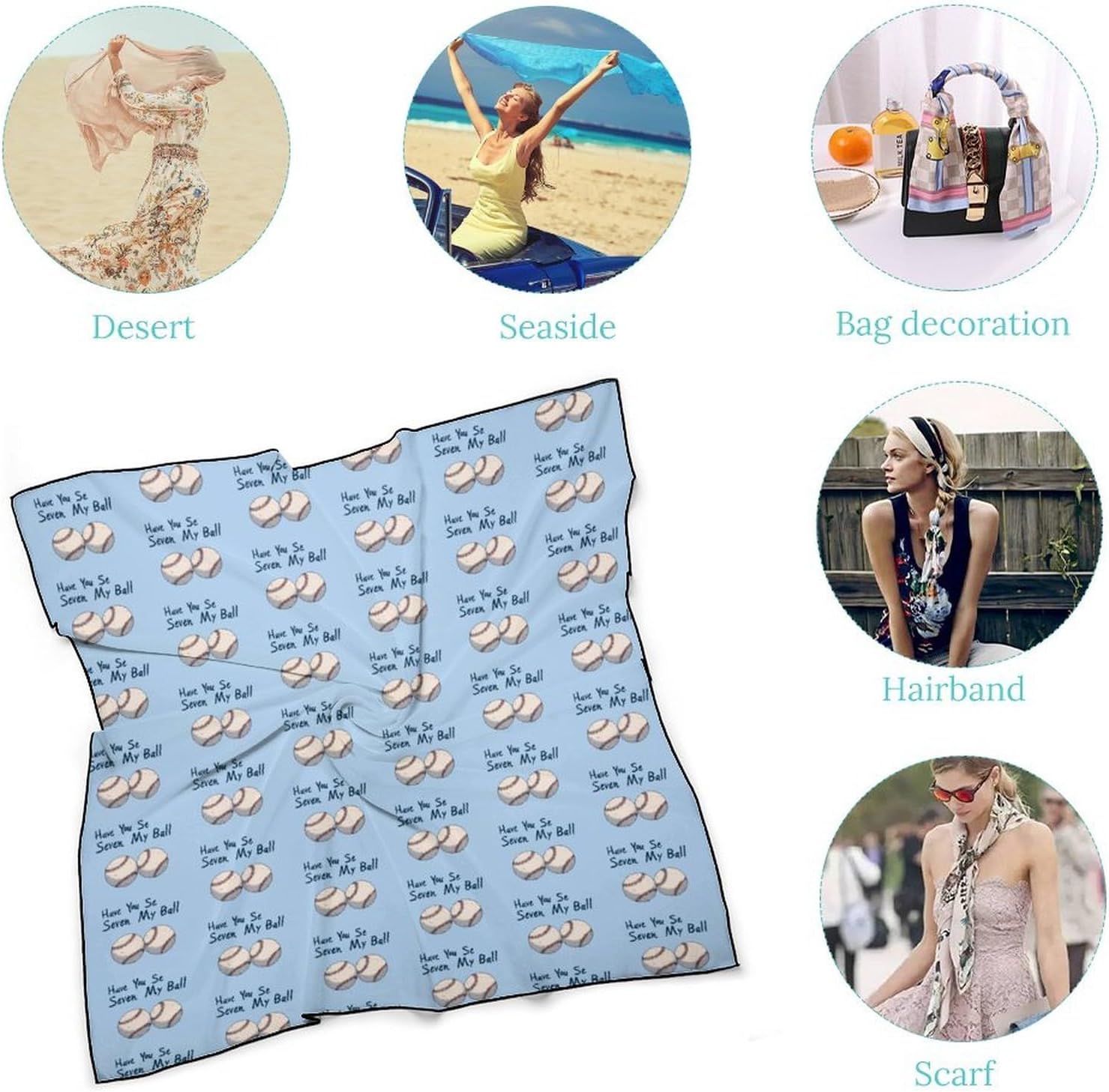 Have You Seen My Ball Baseballs Silk-Like Square Scarf for Women Vintage Printed Neck Scarf Bandanas Hair Scarves