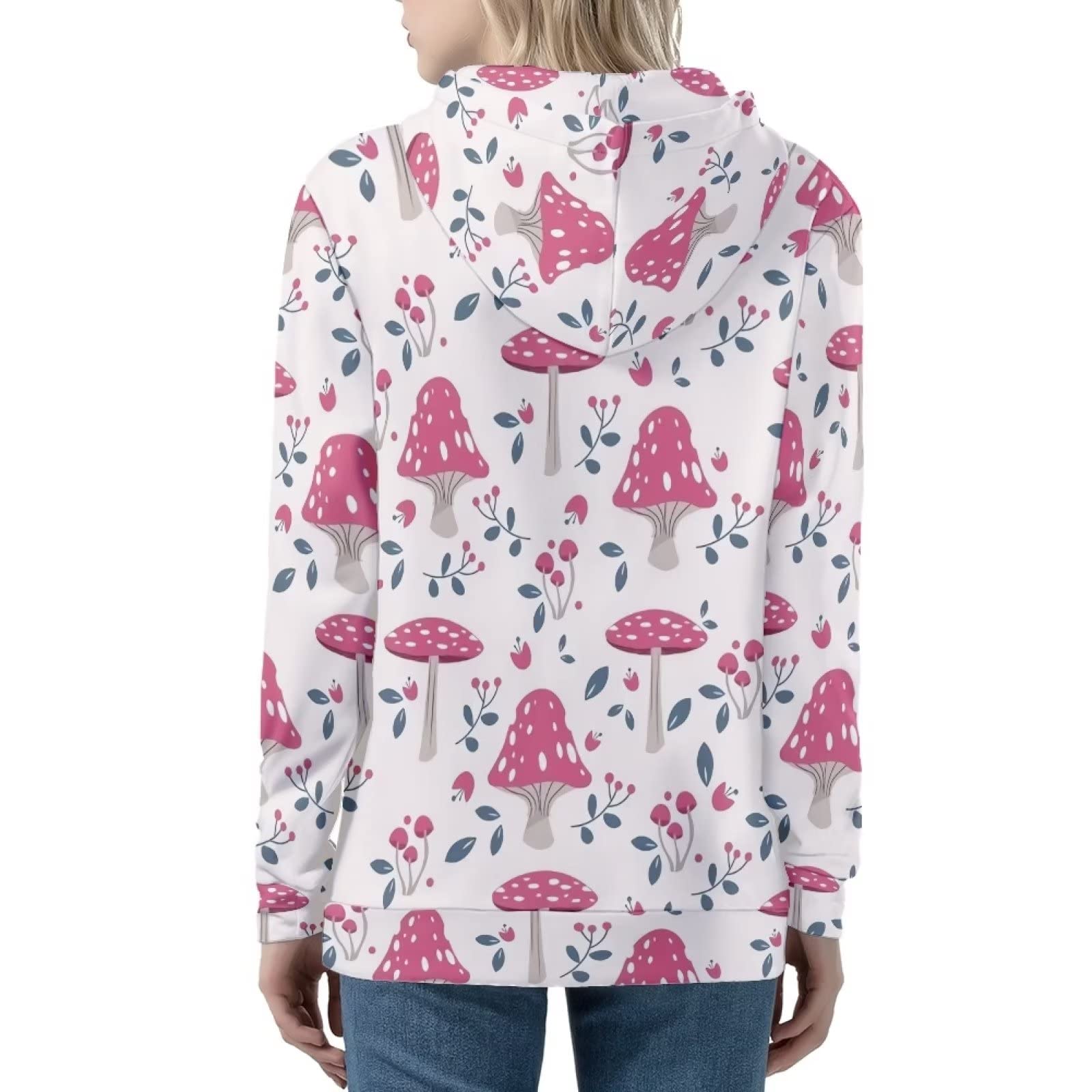 HUIACONG Bluza z kapturem zapinana na zamek błyskawiczny damska bluza z kapturem rozmiar XS-5XL nastolatki sweter, Różowy grzyb biały, XXL