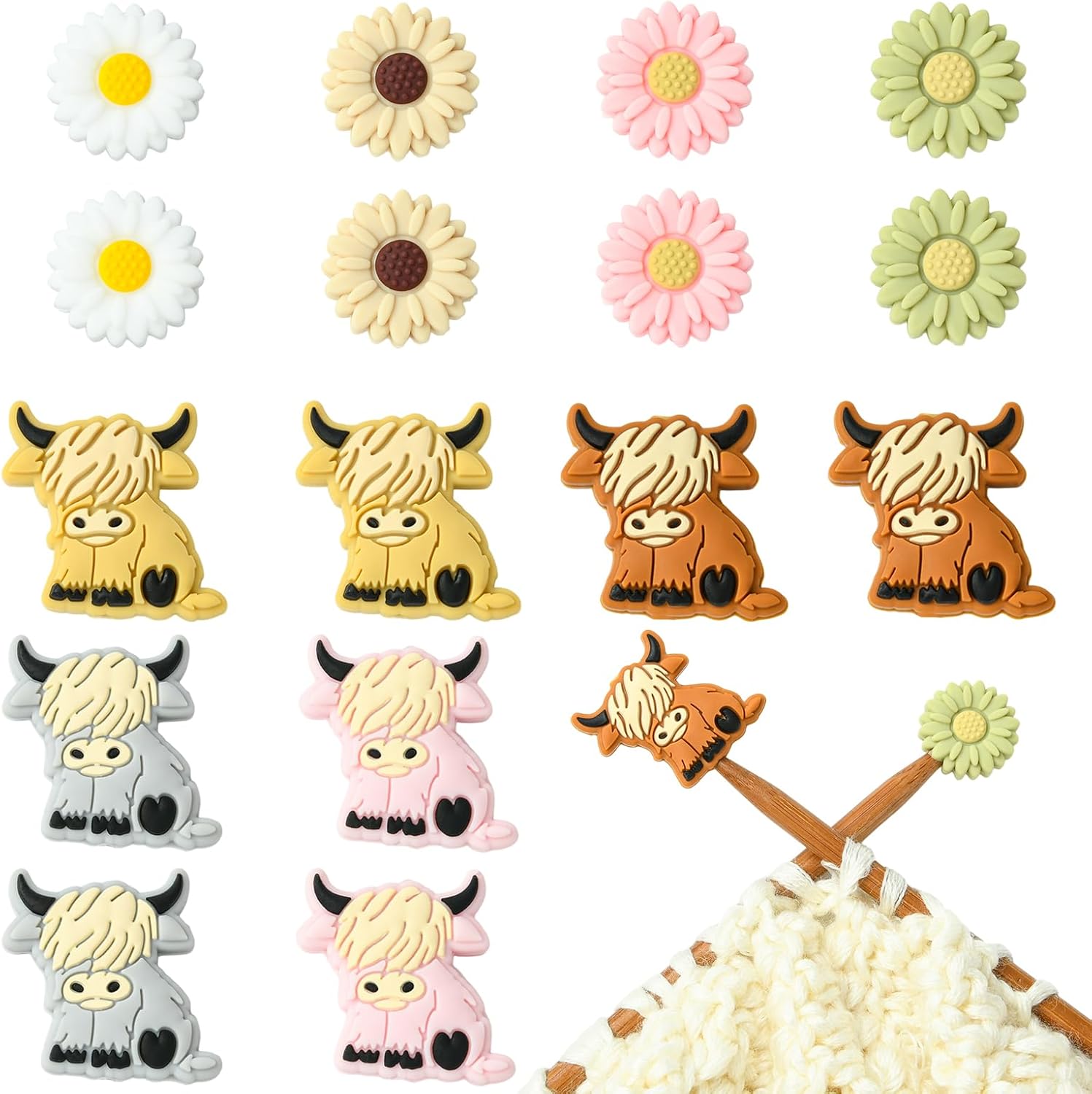 BEEFLYING 12 Pcs Cute Animal Knitting Needle Stoppers, Fit Size 2-3mm, Silicone Knitting Needles Point Protectors Stitch Stoppers Needle Caps for Sewing Crocheting Pen DIY Crafts