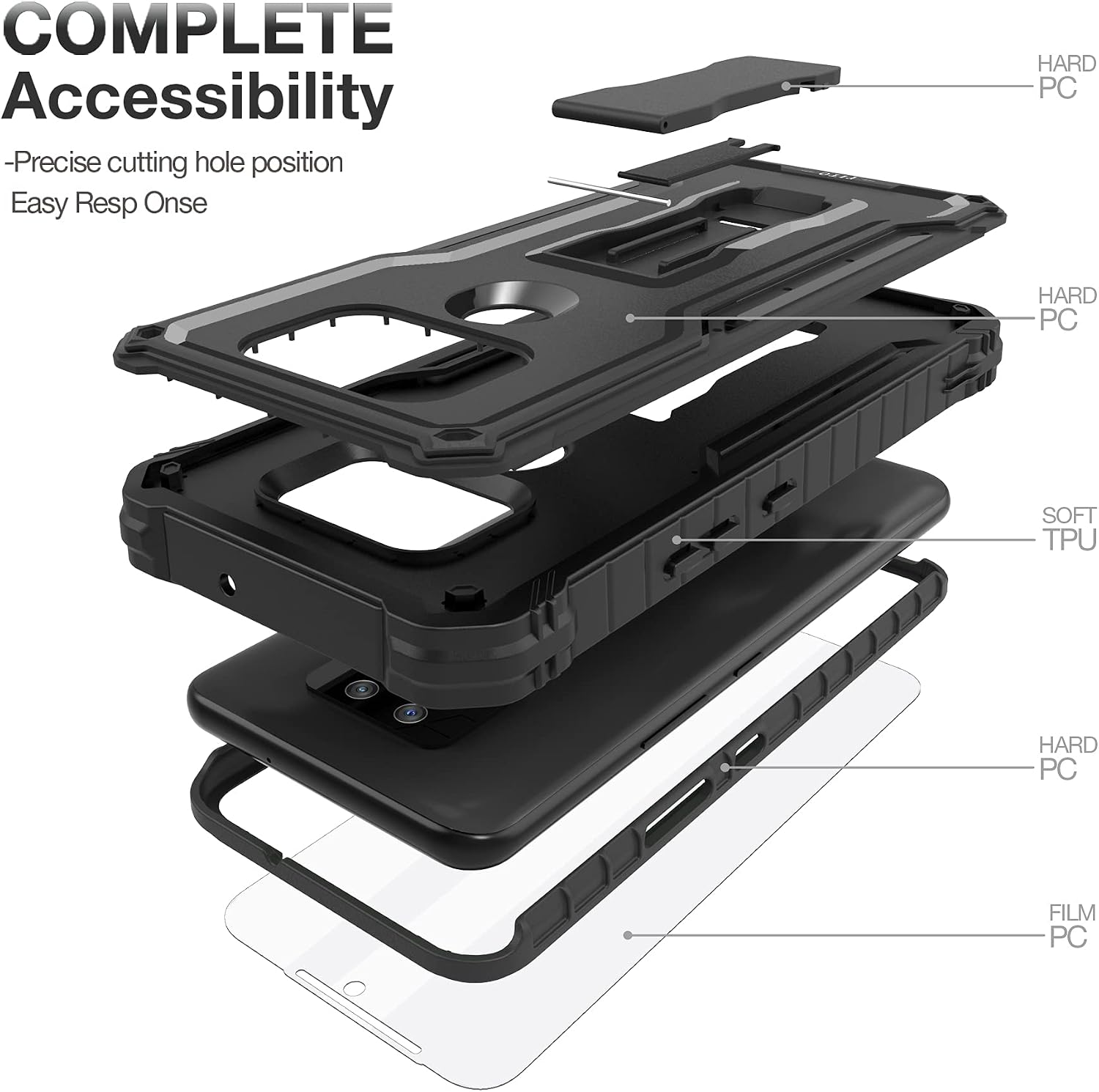 FITO AT&T Maestro Max Phone Case, Cricket Ovation 2 Phone Case, Dual Layer Shockproof Heavy Duty Case with Screen Protector, Built-in Kickstand (Black)