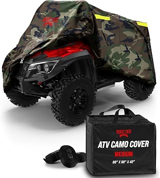 Badass Moto Camo ATV Covers Waterproof Outdoor Heavy Duty, Rip-Resistant, Night-Reflective Quad Cover w/Advanced Waterproofing, Easy-Access Zipper and Vents Four Wheeler Accessories - Camo Medium 86"