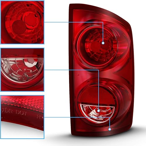 Miniatura 3 de AmeriLite Juego de luces traseras de repuesto para Dodge Ram 1500 2500 3500 2007-2009 de repuesto de color rojo rubí, lado del pasajero y del