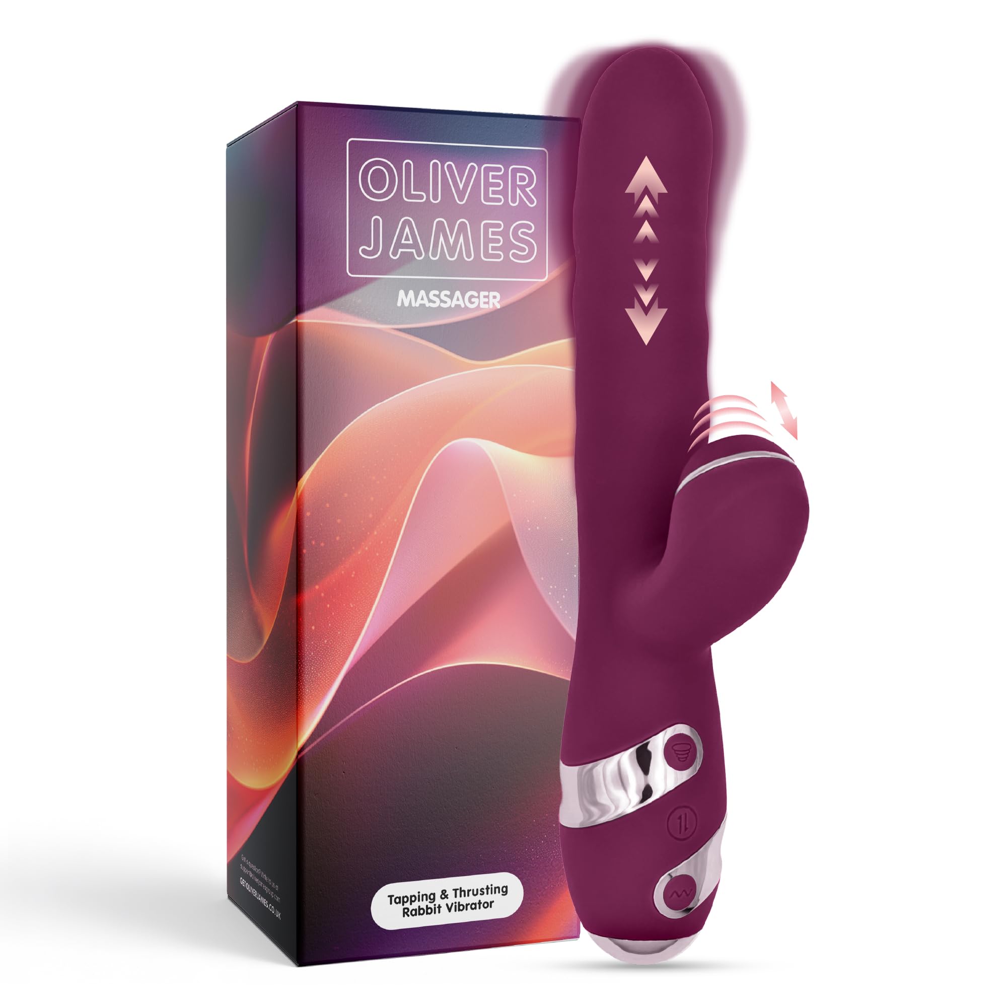 Oliver James Vibratore Rabbit 3-in-1 – Dildo a Spinta Discreto con 10 Vibrazioni, 10 Tap Tapping e 3 Modalità di Spinta | Stimolatore G-Spot e Clitorideo Impermeabile per Donne e Coppie