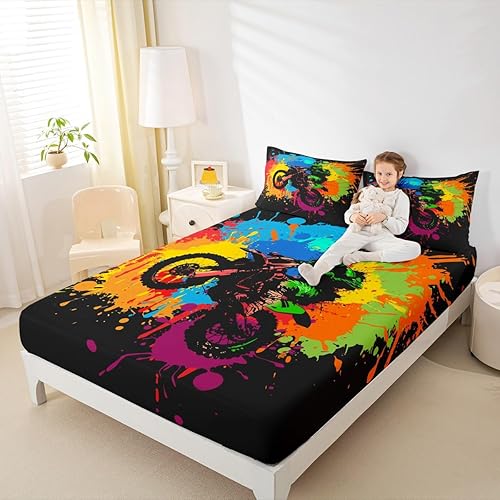 Miniatura 8 de Erosebridal Juego de ropa de cama de motocross para niños, tamaño individual, juego de sábanas bajeras de motociclista, para deportes extremos,