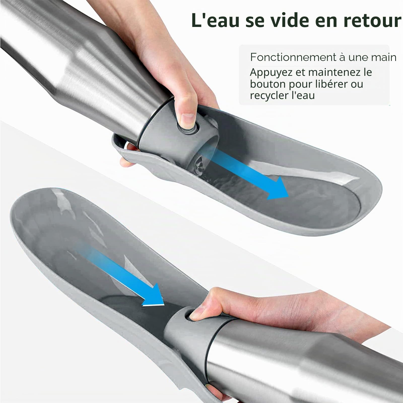 BYZESTY Gourde pour chien, 750 ml, pliable à 180°, portable, en acier inoxydable, gris, pour chien, extérieur