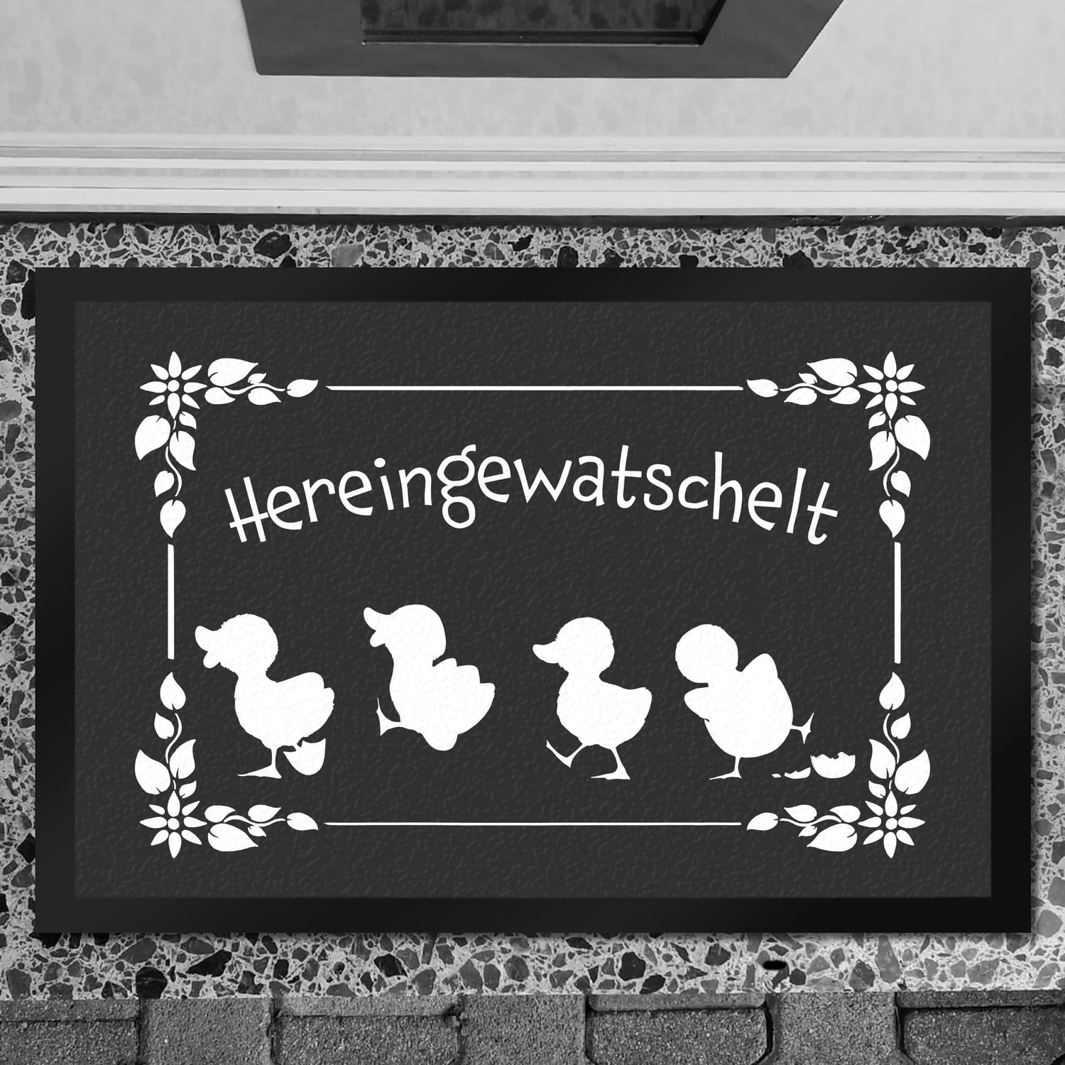 speecheese Hereingewatschelt Fußmatte XXL in 50x75 cm mit niedlichen Entchen für den Eingang als Frühlings- und Oster Dekoration oder um deinen Besuch zum Eintreten zu Bitten