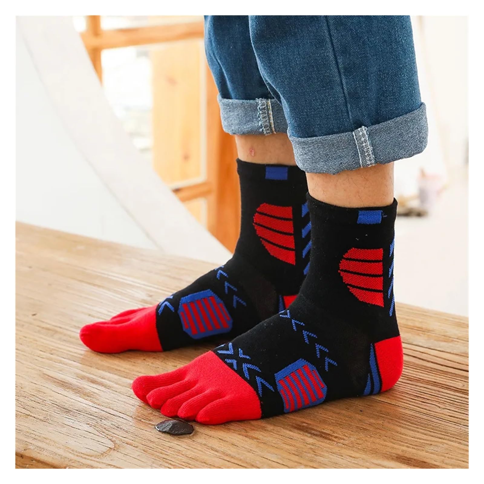 5 paia di calzini sportivi con dita, a compressione, in cotone, assorbenti, for ciclismo, maratona, fitness, basket, all'aperto, a