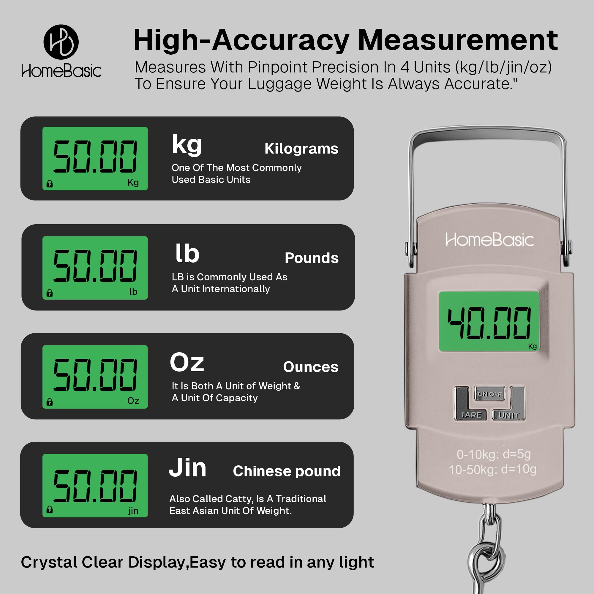 HomeBasic Digital Luggage Weight Scale 50kg | Weighing Machine for Luggage Bags, 4 Weighing Modes (kg/lb/oz/jin), LCD Display, Tare Function, Auto-Off, Portable Travel Weighing Scale (BEIGE) 1