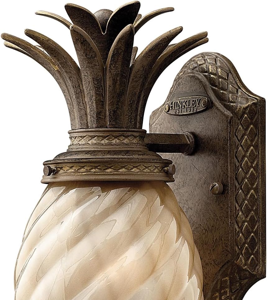 Hinkley 2126PZ Plantation One Light Wall Mount Lantern, Leaf, Flower, Fruit, Pineapple, Pearl Bronze/Dark Finish, Outdoor Light Fixture Porch Light