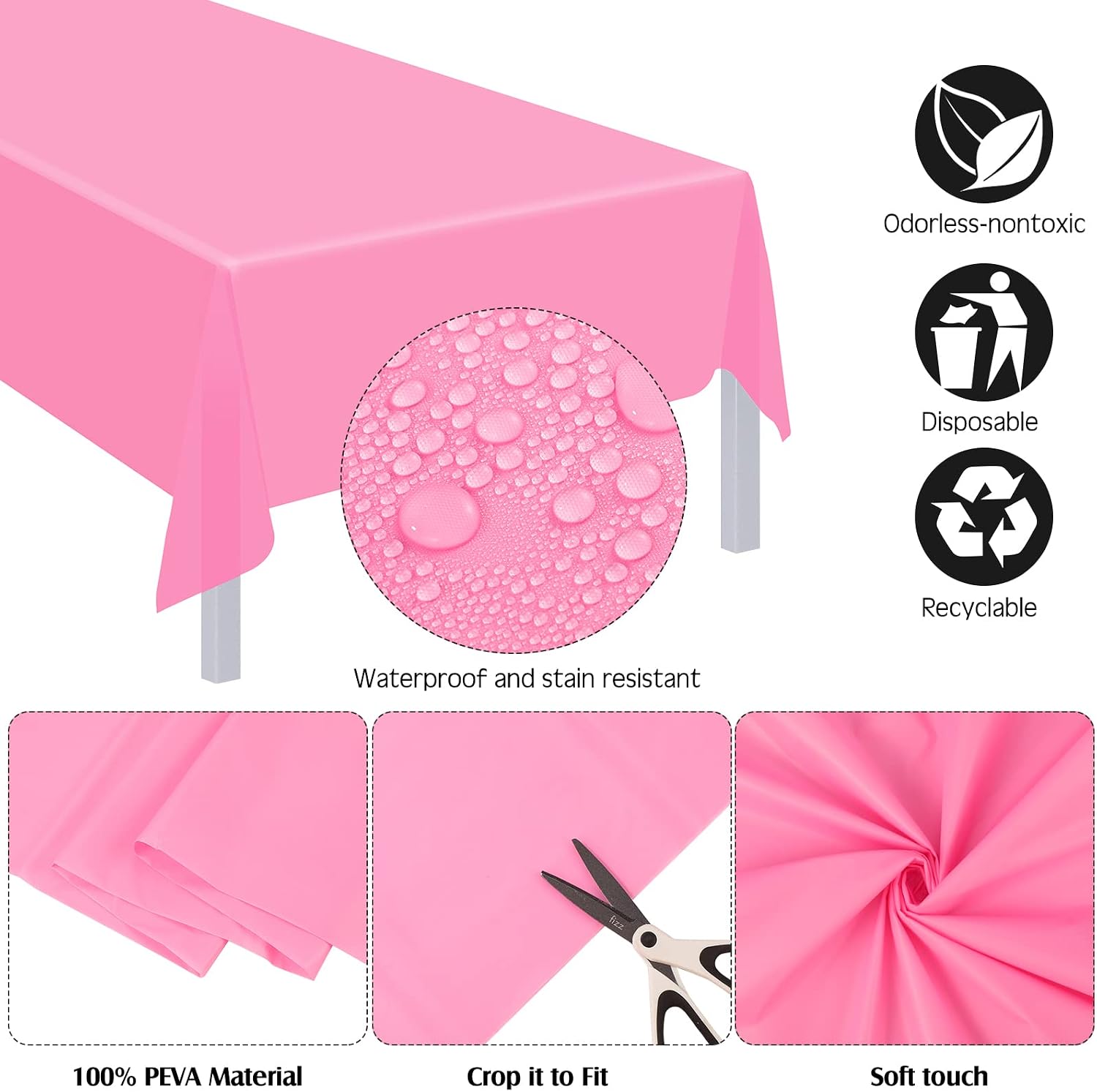 28 Pack Disposable Plastic Tablecloth Rectangle Table Cover 54 x 108 Inches, Disposable Table Clothes for Rectangle Tables Rectangular Plastic Table Cloths for Picnic Camping Party Wedding (Pink)