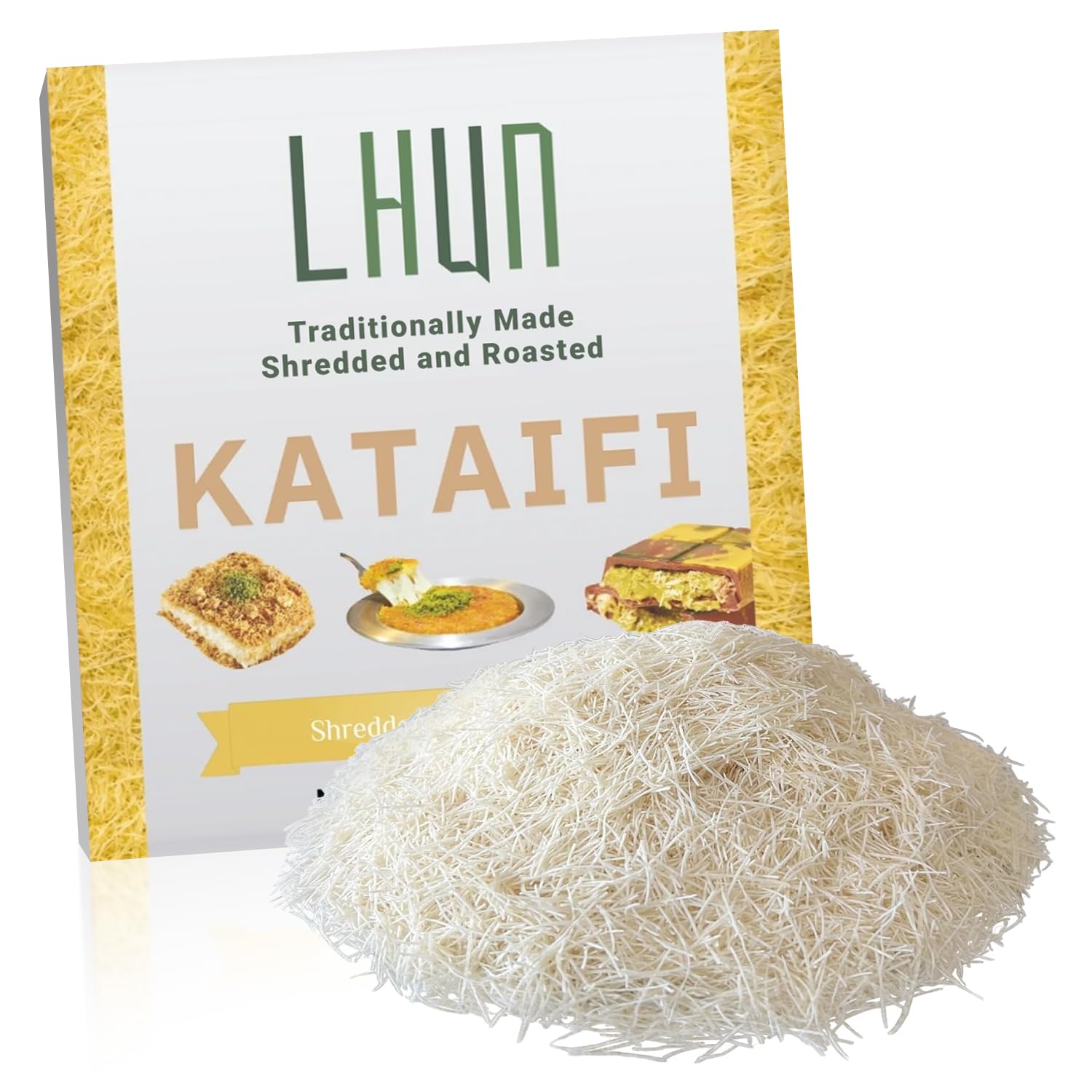 LHUN Dried & Chopped Kataifi | Shredded Fillo Dough | Authentic Turkish Pastry for Knafeh, Kanafeh, and Kunafa | Premium Kadayif for Desserts, Gourmet Dishes, and Viral Dubai Chocolate Bar (8.82 Ounce) (Dried)