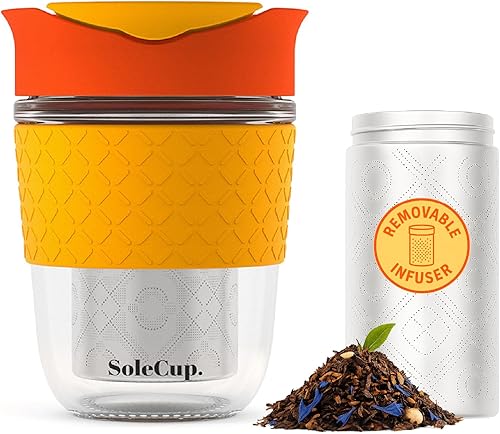 SoleCup. Infusor de té suelto de viaje, colador de té desmontable con tapa a prueba de derrames, taza de café de viaje de vidrio reutilizable sin disponible en Yaxa Colombia