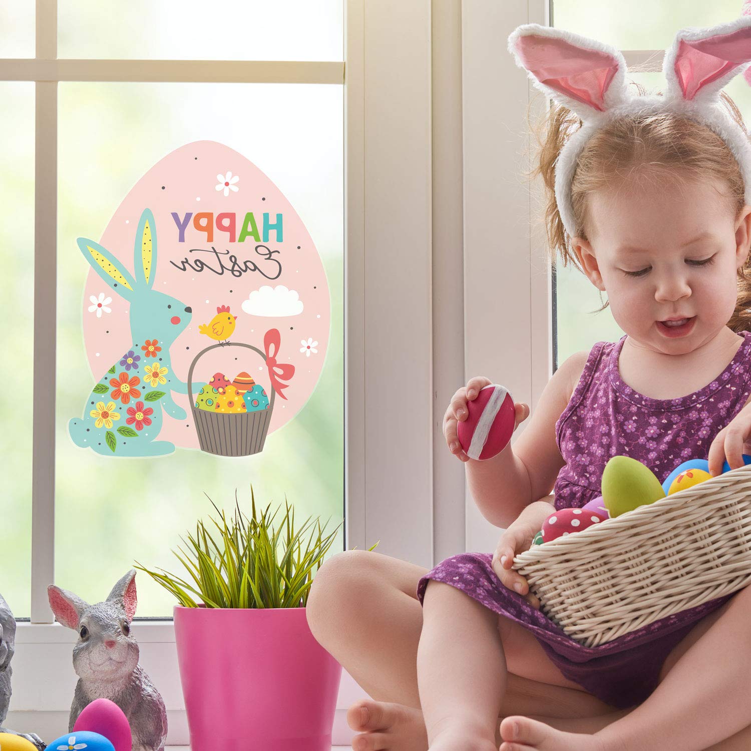 Stickerscape Happy Easter - Reversed Easter Window Stickers (Happy Easter - Reversed) | Easter Window Decal, Spring Window Decor, Spring Window Stickers | Easy To Apply, Cleanly Removable And Repositionable