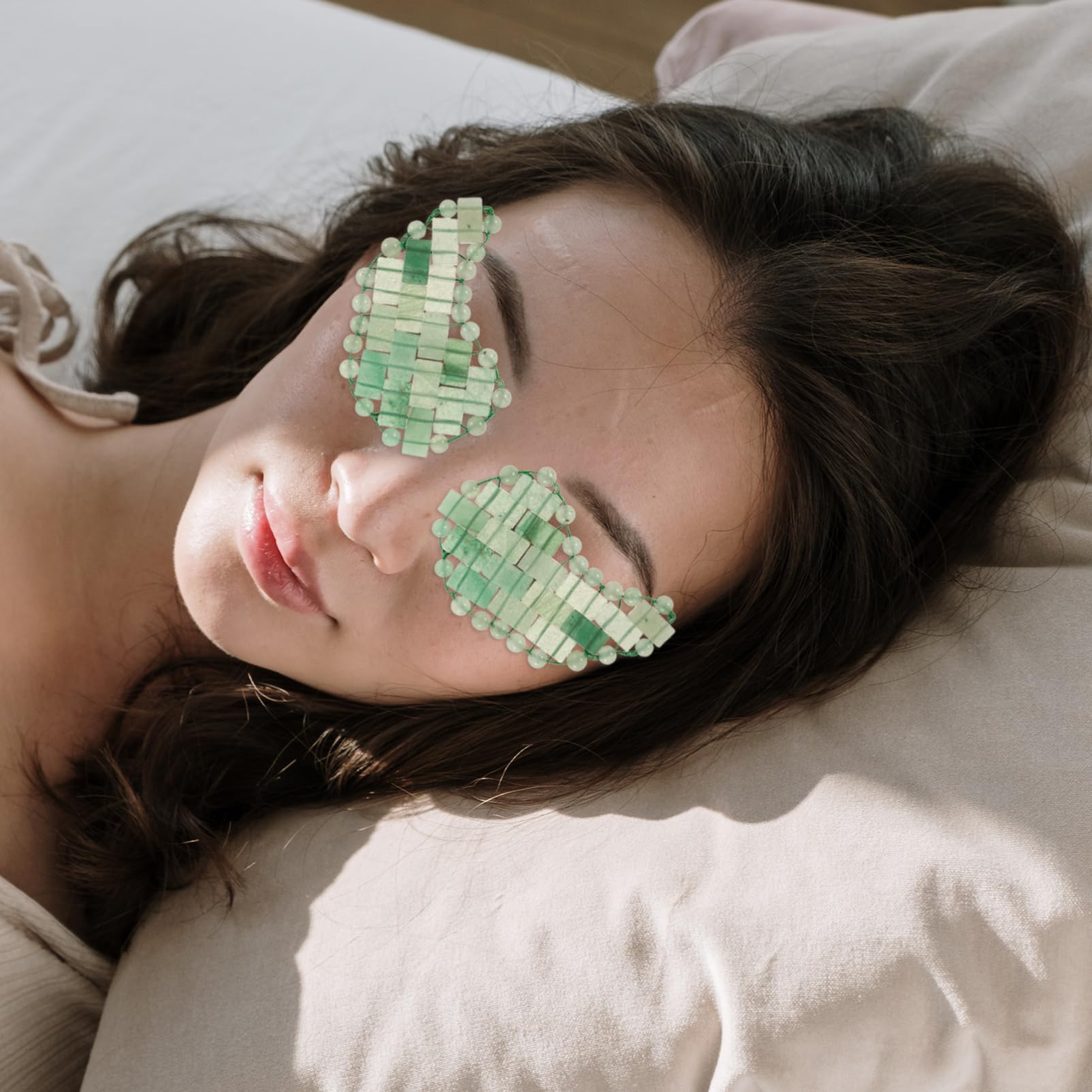 Maschera per Occhi in Pietra Verde, Impacco Freddo per Gonfiore e Occhiaie, Design Comodo, per Relax e Cura del Viso