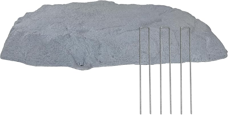 Sunnydaze 3.5'' H Flat Faux Landscape Rock Cover, Gray | Includes 12" Metal Stakes, Lightweight Polyresin, Hollow Fake Rock Well Pump Cover for Outside, Realistic Natural Texture