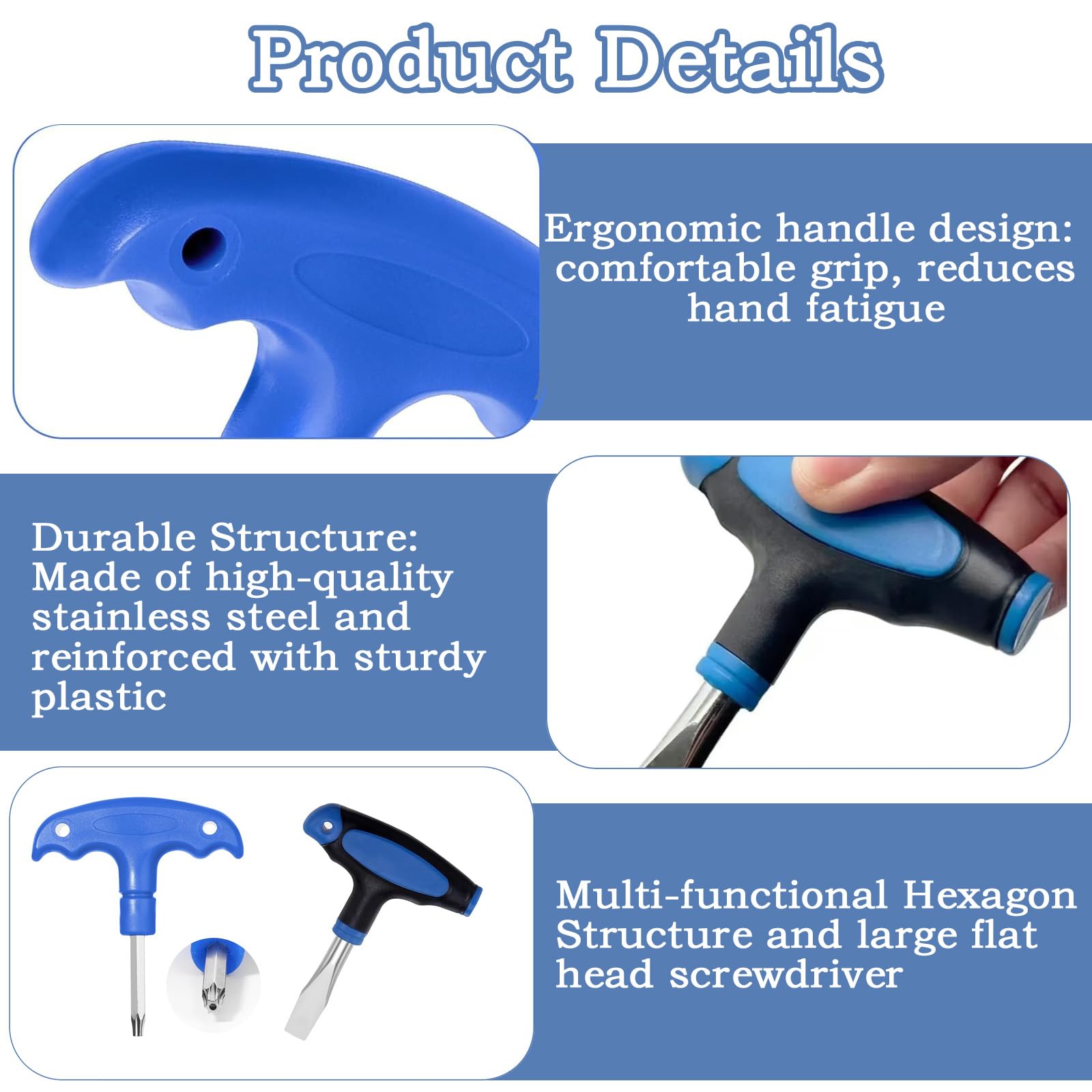 Auch 2-Pack T-Handle 12mm Flat Head Screwdriver – Ergonomic Grip, Blue & Black, Perfect For Film Sets & Everyday Use