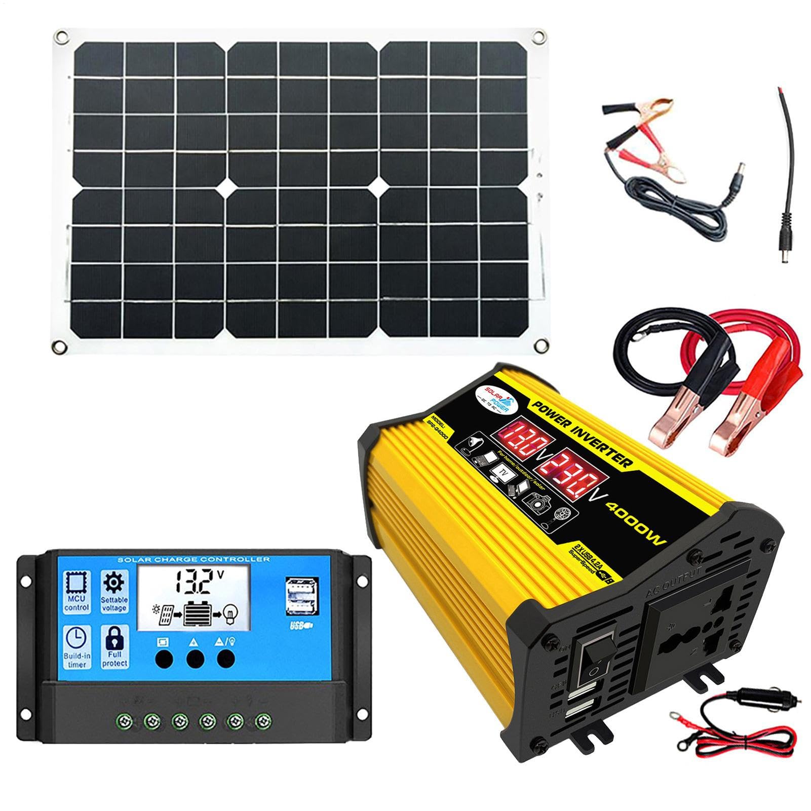 Solarpanel -Kit mit Wechselrichter, Solarstromsystem mit 4000W -Leistungswechselrichter und Paneele, Solarpanel und Controller -Kit, automatischer Solarladungs -Controller für Wohnmobilcamping