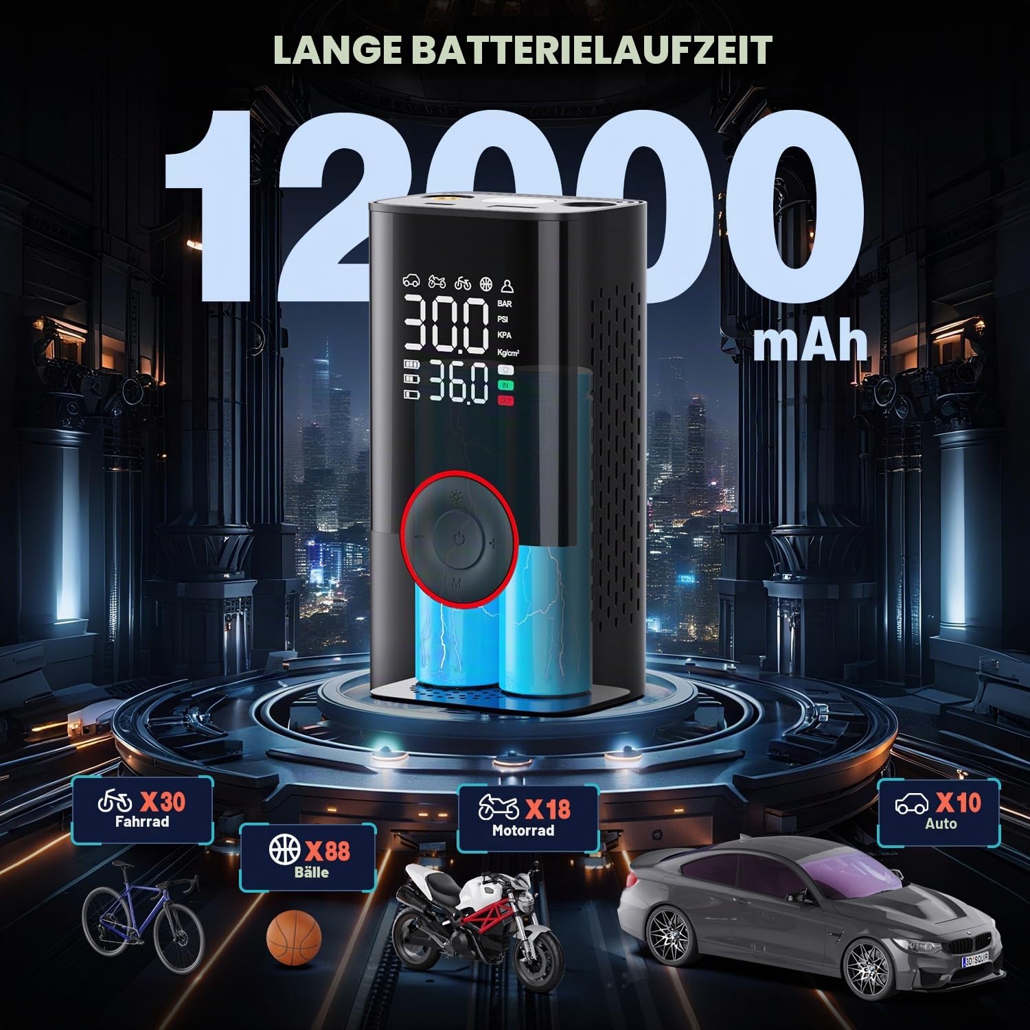 Elektrische Luftpumpe, Kabelloser Reifenpumpe 150 PSI mit LED, Tragbarer Mini Akku Luftpumpe mit digitalem Manometer, 3-mal schneller Aufpumpen für Auto, Fahrrad