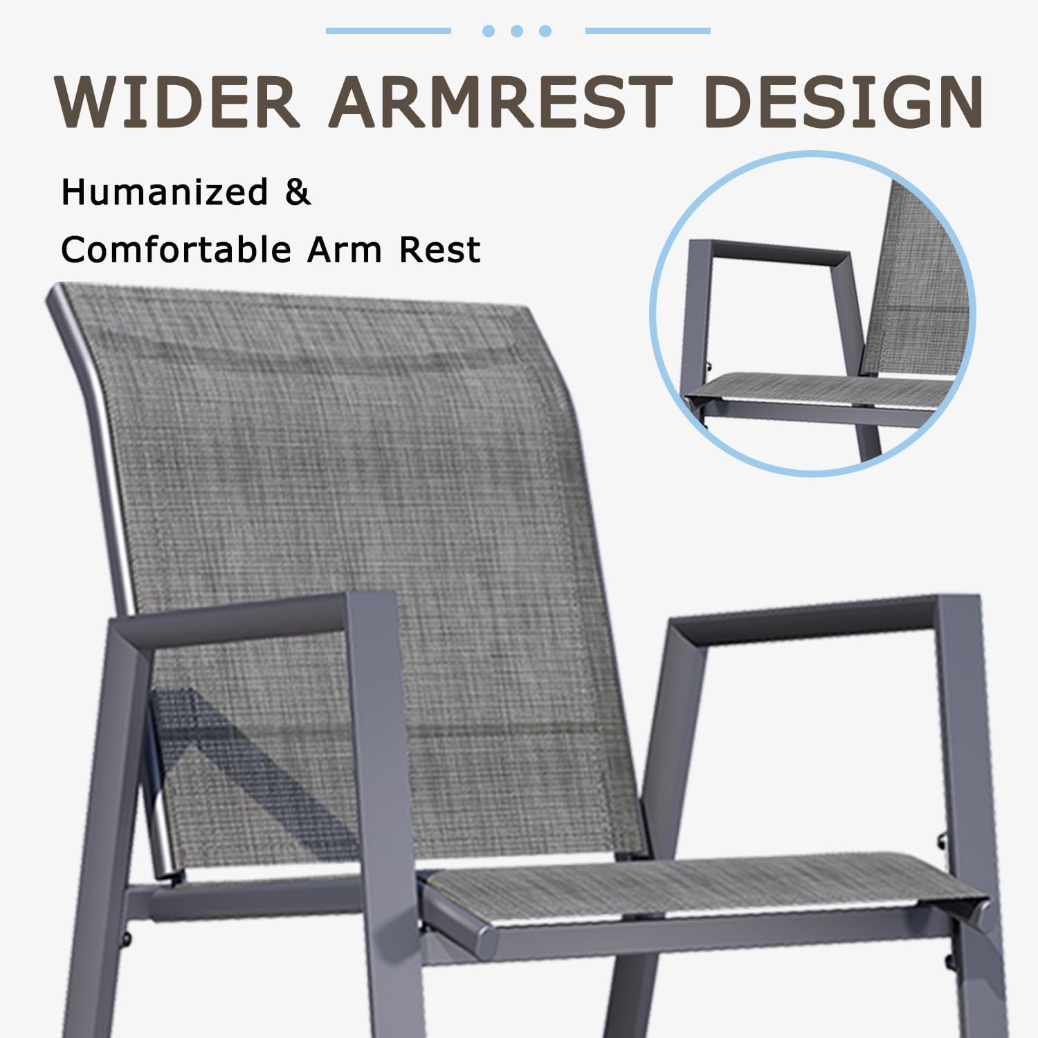Outdoor Patio Bar Stools Set of 6, Stackable Counter Height Short Bar Chair, Patio High Furniture Chair Set, Outdoor Furniture, All-Weather Seat for Backyard and Balcony, Grey