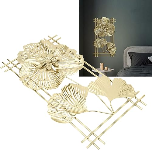 Decoración de pared, esculturas de pared de hoja de ginkgo con colgante, diseño de hoja de ginkgo de arte moderno, decoración de pared de metal