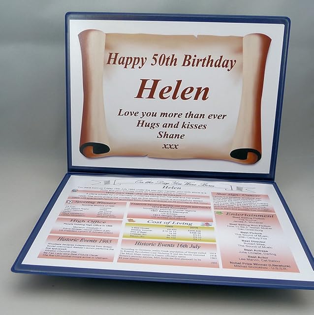 PERSONALISED - 50TH BIRTHDAY GIFT - THE DAY YOU WERE BORN - KEEPSAKE