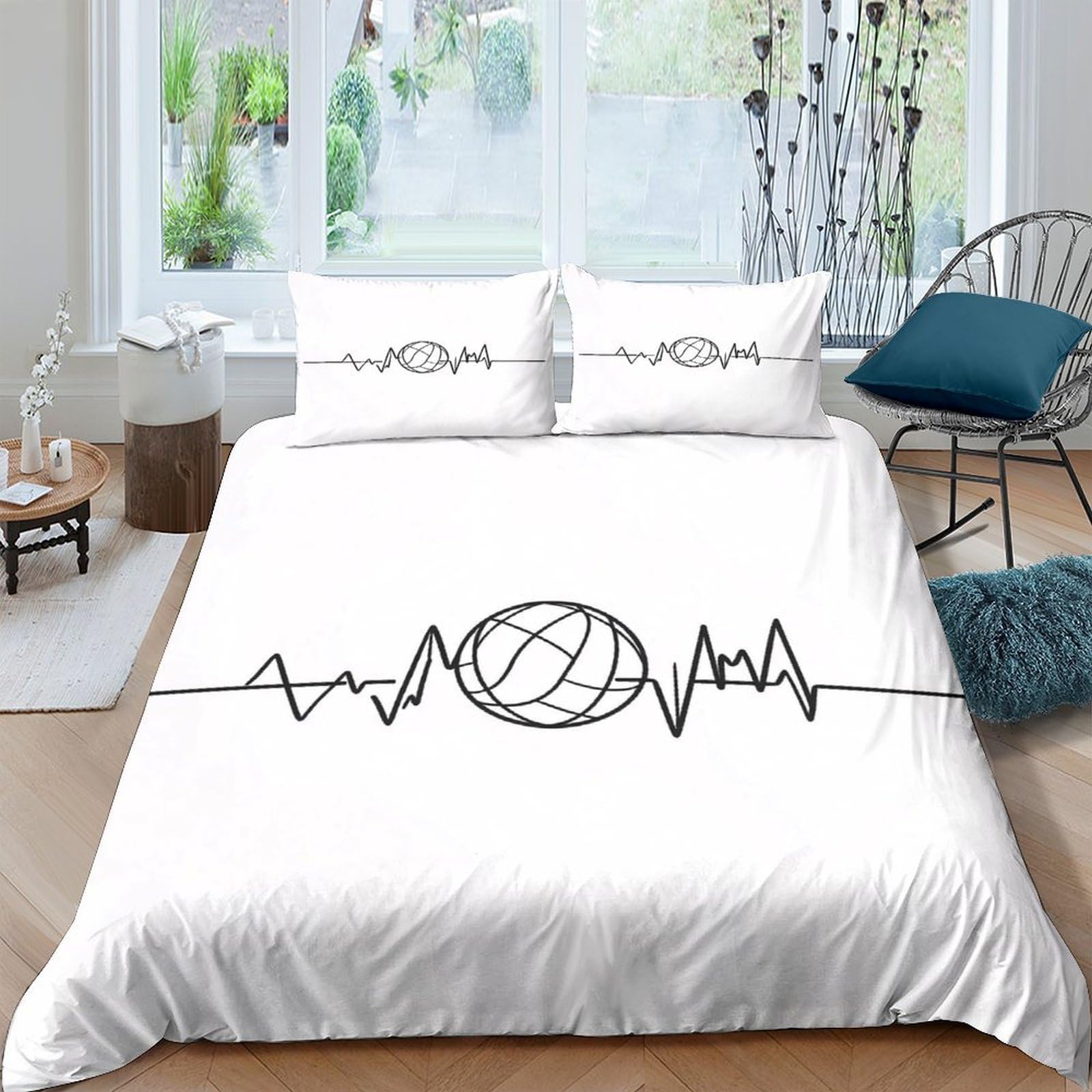 Ctjqhvkz Style-10 3D Printed Heartbeat Line Fitted Sheet Microfiber Soft Breathable Abstract Circle Bed Cover For Bedroom Dorm Decor Single（135X200cm）