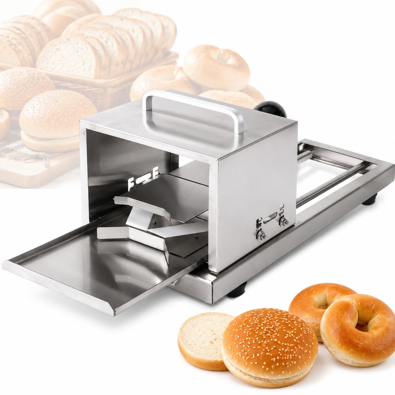 DOJBK Commercial Burger Buns Slicer, Manual Hamburger Cutter Machine, Bread Guillotine, Max 15cm Diameter And 4 Levels Thickness Adjustment, For Cafes, Bakeries
