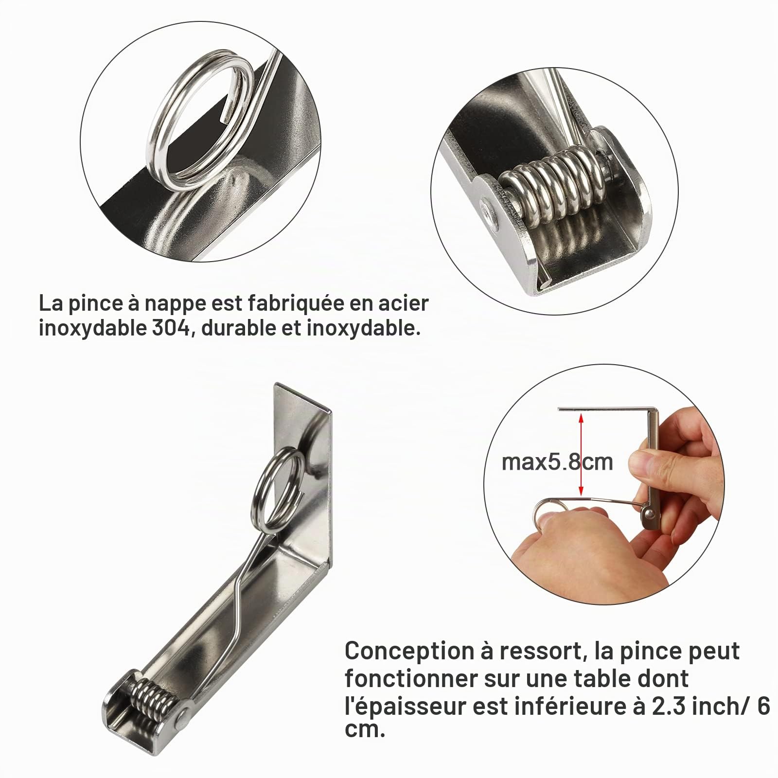 Pince pour Nappe en Acier Inoxydable à Ressort, Clip de Table 4 Pcs