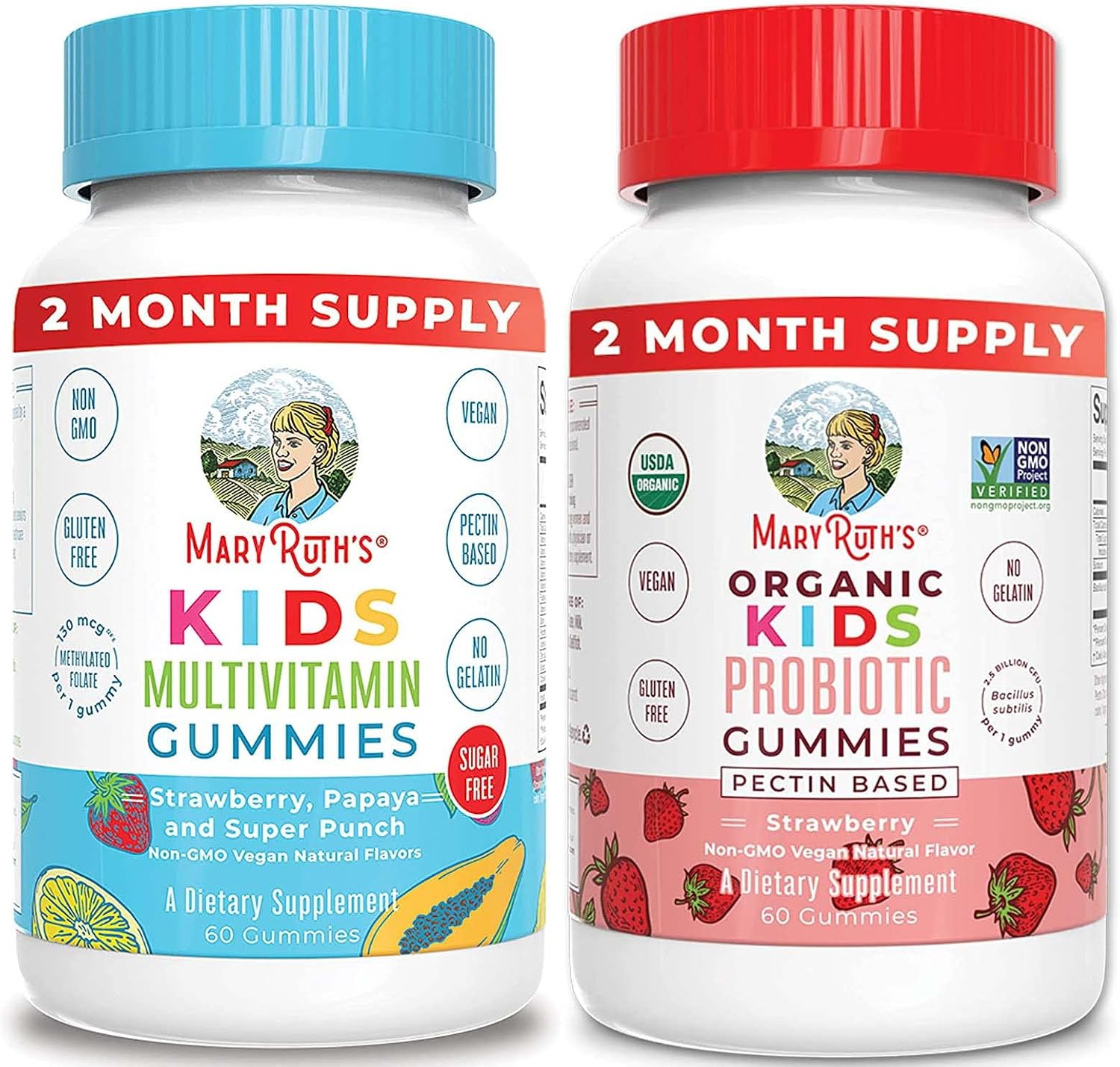 Kids Multivitamin Gummies & Kids Probiotic USDA Organic Gummies Bundle by MaryRuth's | Kids Immune Support | Kids Digestive & Gut Health Supplement