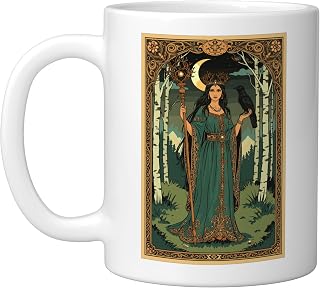 Enchantress Woodland Lunar Bird Mystical Sovereign Ceramic Mug, White