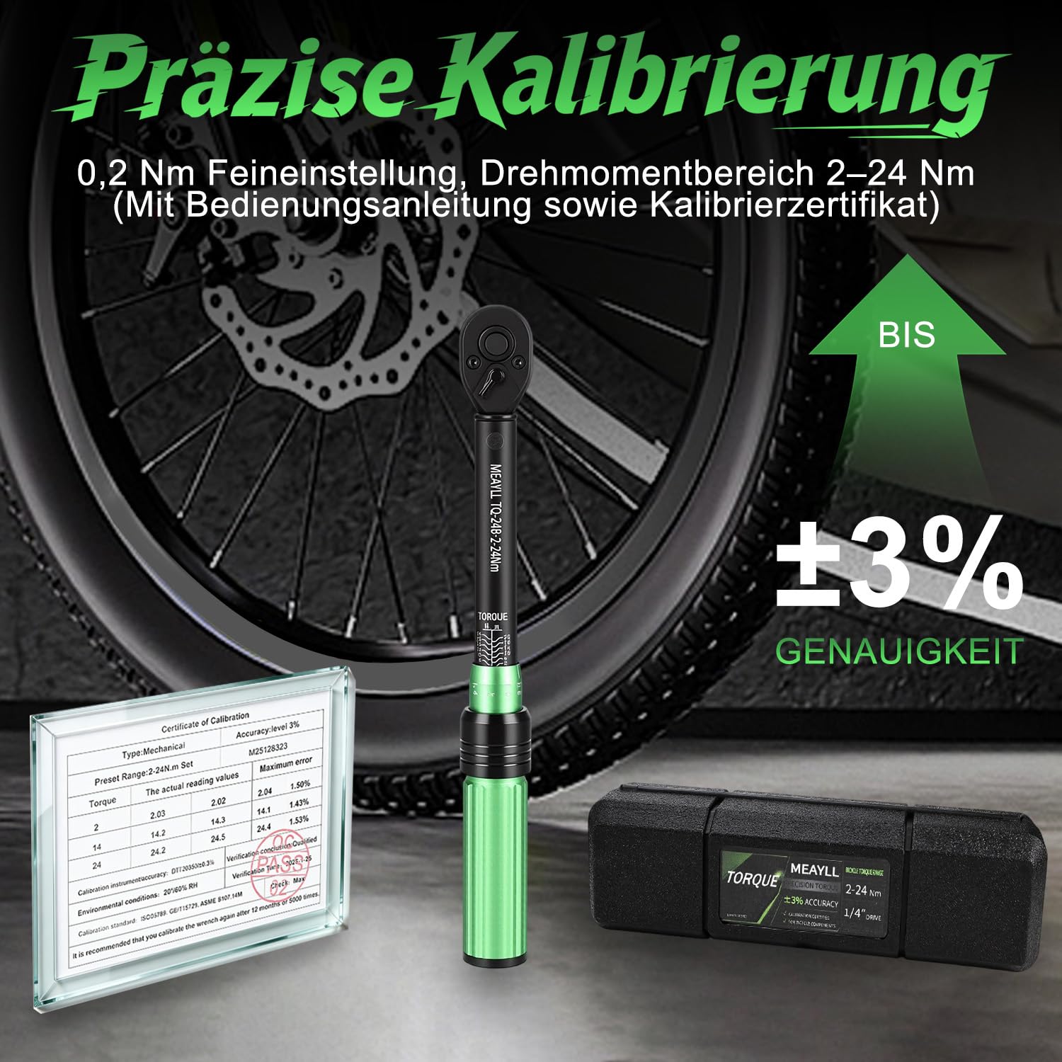 Petite clé dynamométrique pour vélo 1/4", 2-24 Nm, 15 pièces