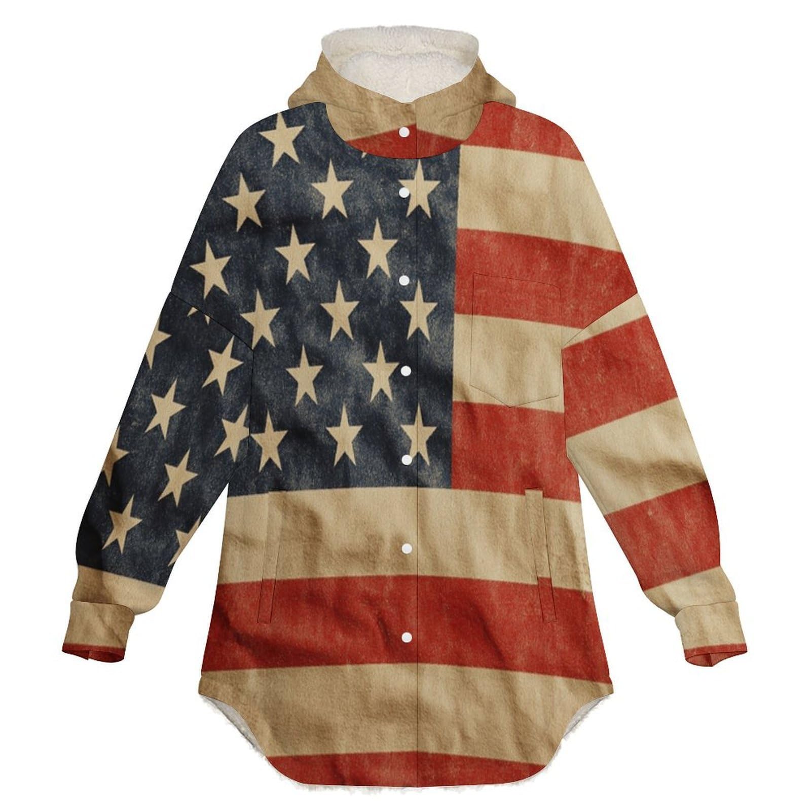Felpe con Cappuccio da Donna Bandiera Americana retrò Felpa Donna Invernale con Bottoni Stile Grunge Rock Foderata in Pile Sherpa, Abbigliamento Caldo e Morbido con Tasche, S-6XL, Corallo