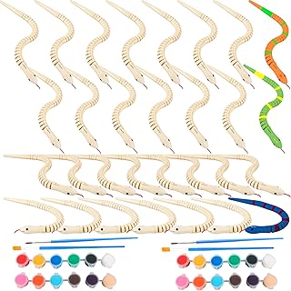 Hoarost 30 Pcs 12 Inch Unfinished Wooden Snake Toy DIY Wood Wiggly Snake with 12 Colors 3 ml Acrylic Paint and 2 Pcs Paint Brush for Halloween Birthday Party Arts and Crafts Project