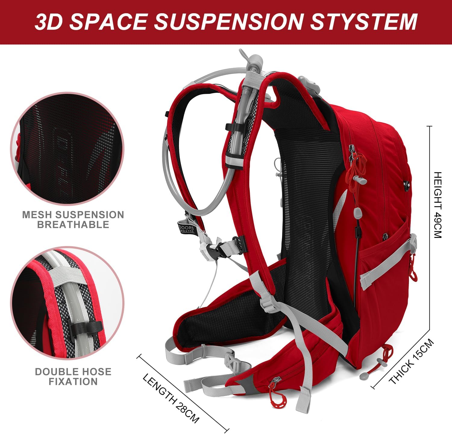 IX INOXTO 20L Hydration Backpack, Waterproof Hiking Internal Frame Backpacks with 2L Hydration Water Bladder and Rain Cover for Men, Lightweight Travel Daypack for Cycling,Camping,Ski (red) image 3