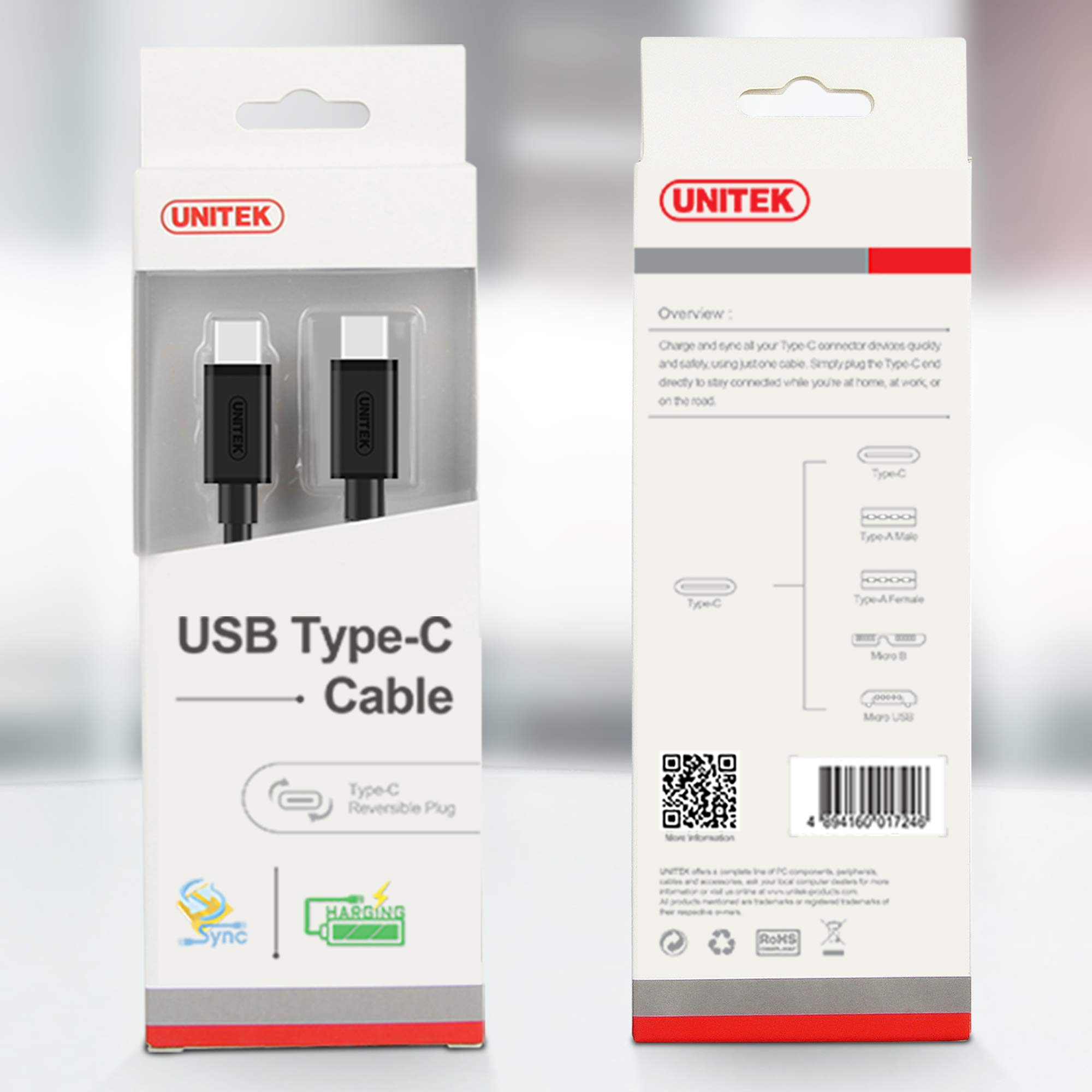 UNITEK Y-C477BK USB3.1 USB-C-Kablo m/1m Siyah