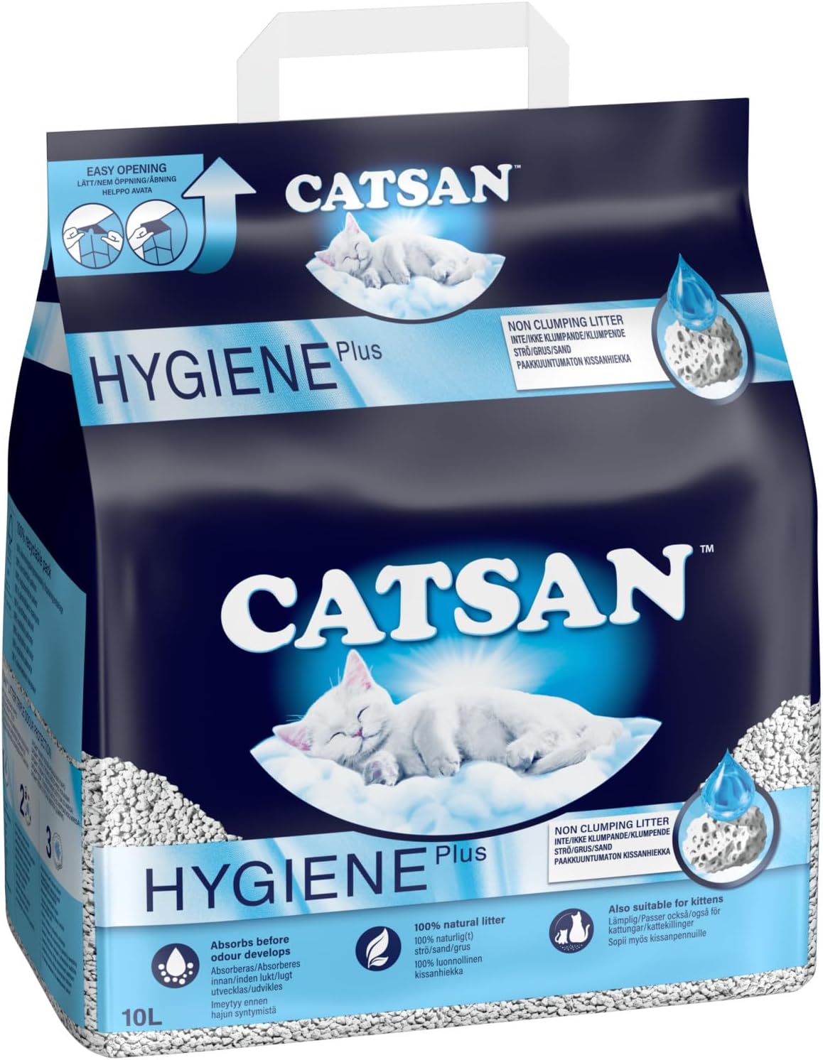 Catsan Hygiene Non-Clumping Cat Litter, 100 Percent Natural, Absorbent, 10 Litre, White