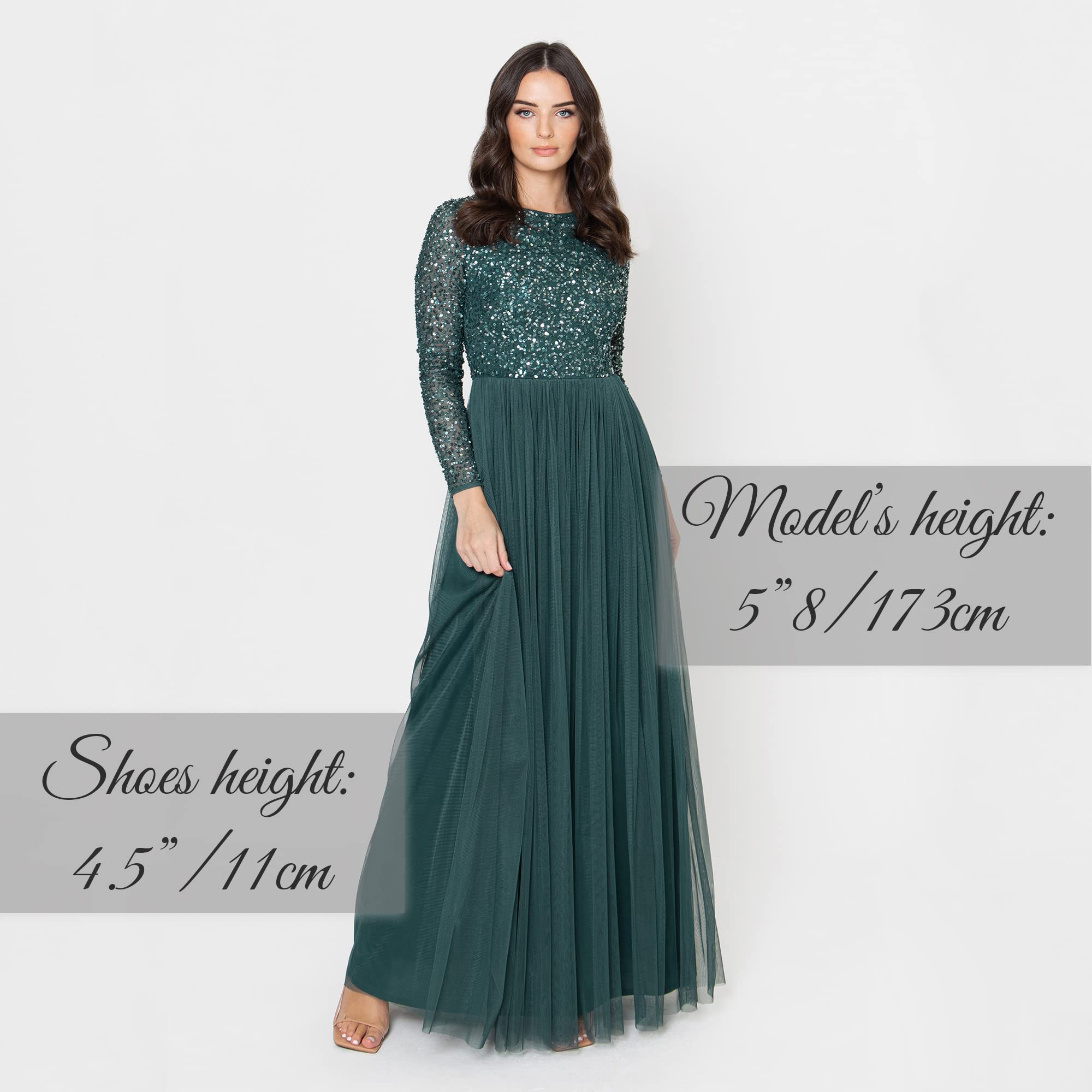 Maya Deluxe Womens Ladies Dress for Wedding Guest Plus Size Empire High Waist Sequins Long Sleeve Evening Bridesmaid Vestito per Damigella d’Onore Donna (Pacco da 1)