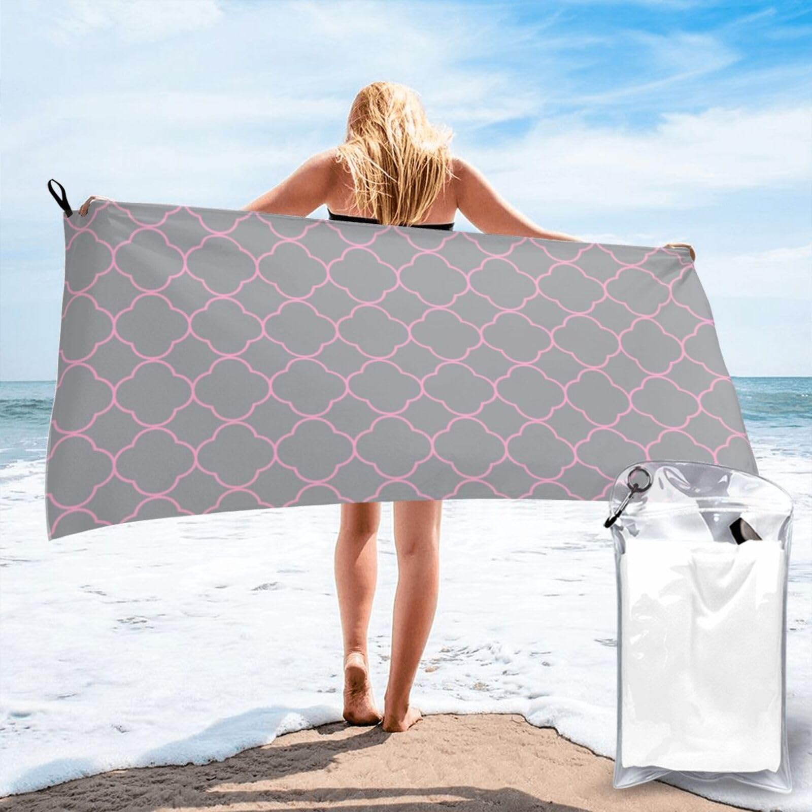 Serviette de bain microfibre 80x160 cm à motif quadrilobe bleu