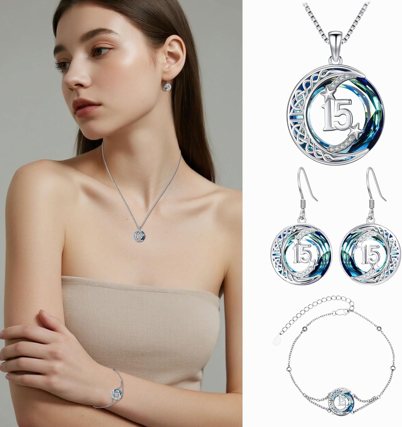 JUSTKIDSTOY Birthday Gifts for Women Girls 925 Sterling Silver Celtic Moon Star Necklace with Blue Crystal Pendant Jewelry for Sister Friends - Image 5