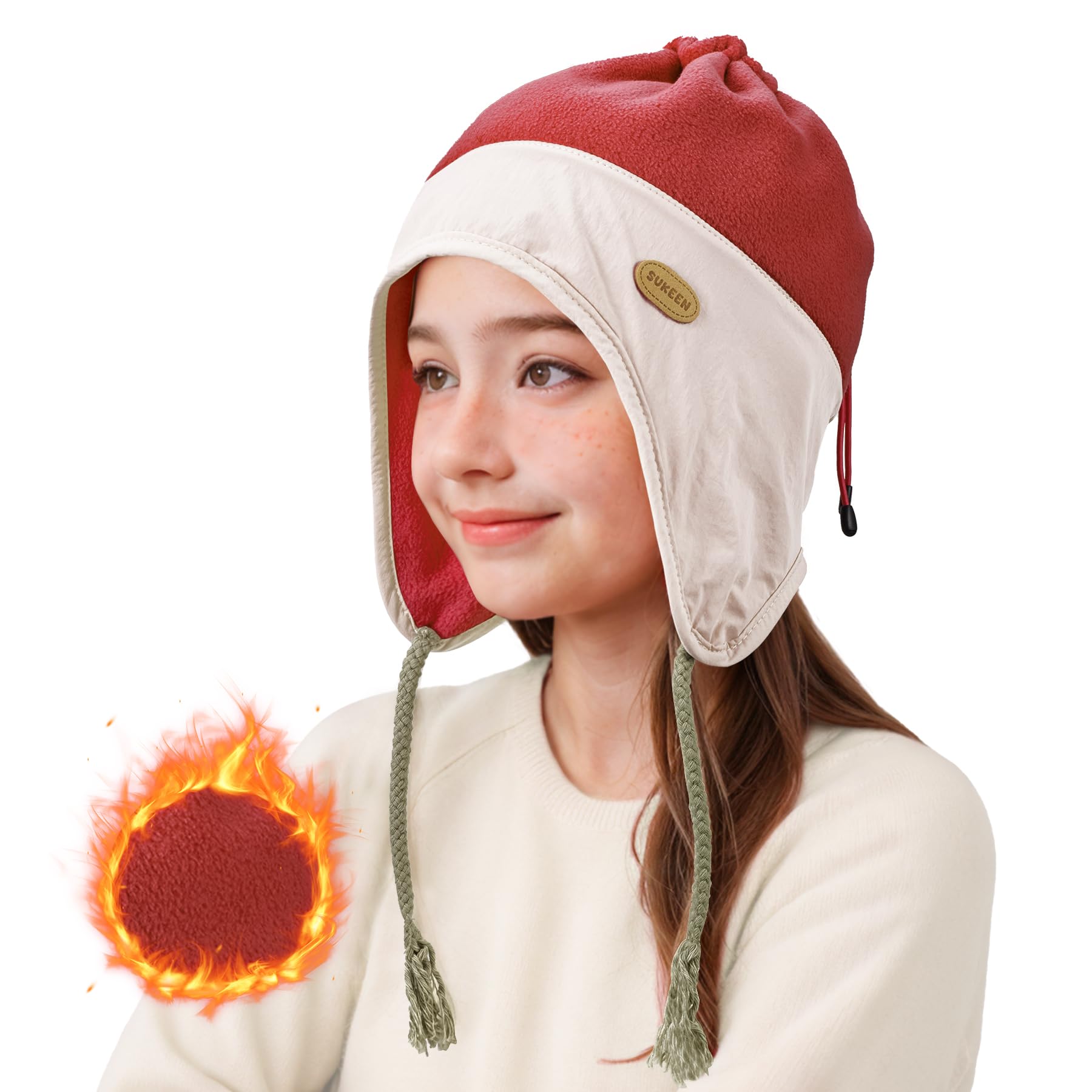 Sukeen Kids Winter Beanie Hat for Girls Boys Antistatic Kids Warm Earflap Hat Polar Fleece Peruvian Inner Hat for Outdoor
