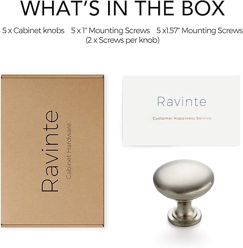 Miniatura 4 de Ravinte Paquete de 5 pomos redondos de zinc de níquel cepillado para cocina, baño, armario, aparador