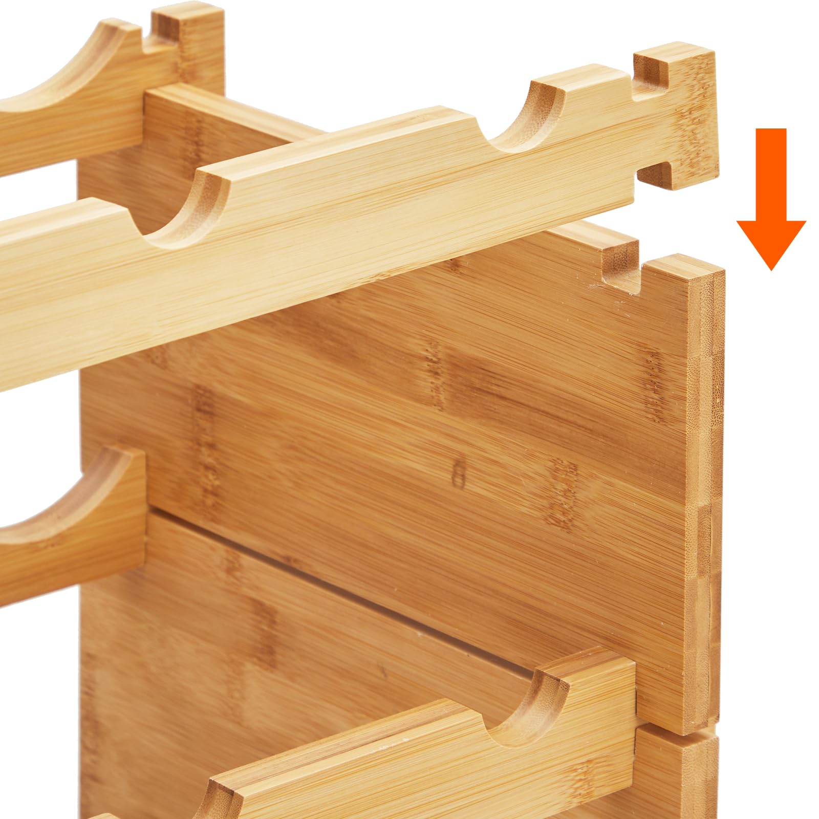Estante modular apilable de bambú para vino – 6 niveles, capacidad 48 botellas, diseño estable para suelo o encimera, organizador de madera para bar y gabinete, 76x26x76 cm, capacidad: 48 botellas