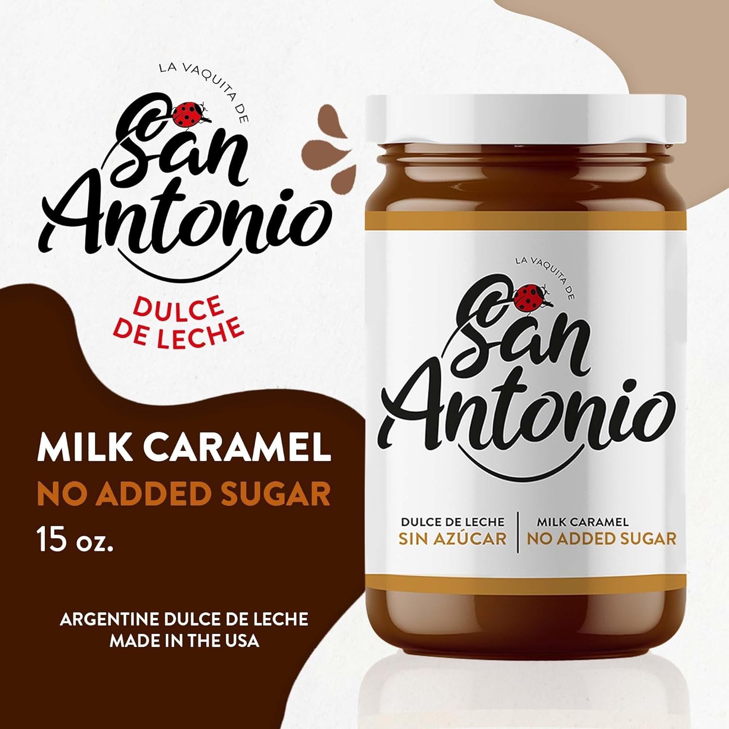 San Antonio No Added Sugar Dulce de Leche Classic Milk Caramel Spread - Gluten & Lactose Free Dessert Filling & Toppings, Ideal for Ice Cream, Cake, Coffee, Pancakes, Fruit Dip - 15 oz